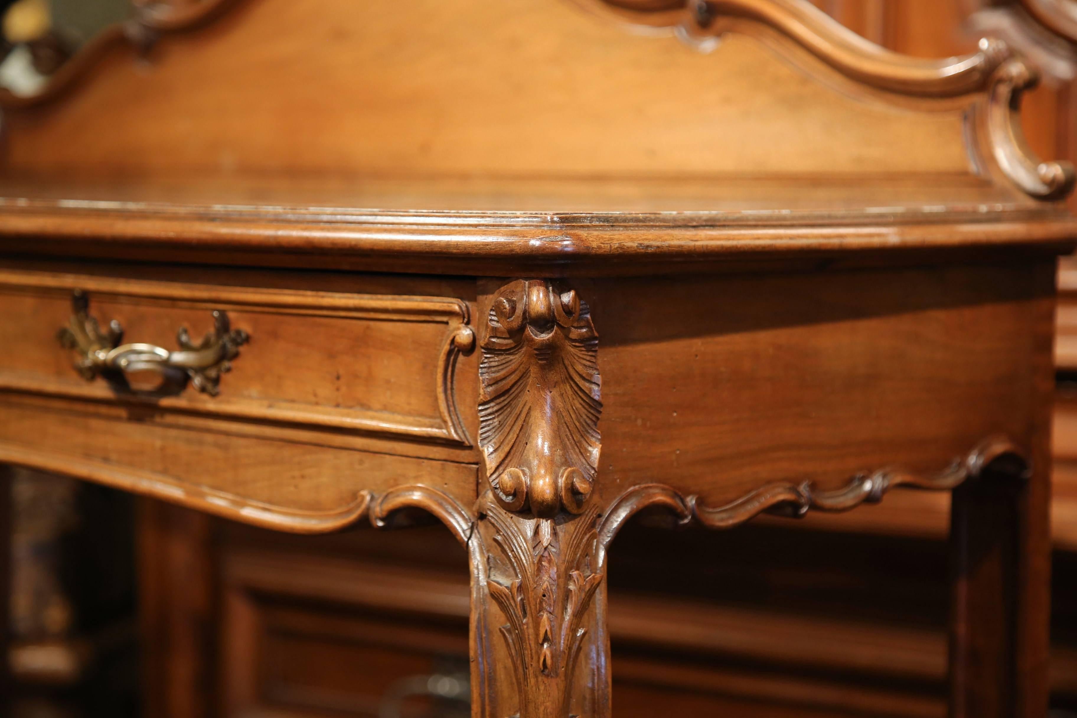 Hand-Carved 19th Century French Louis XV Carved Walnut Three-Tier Console with Marble Top