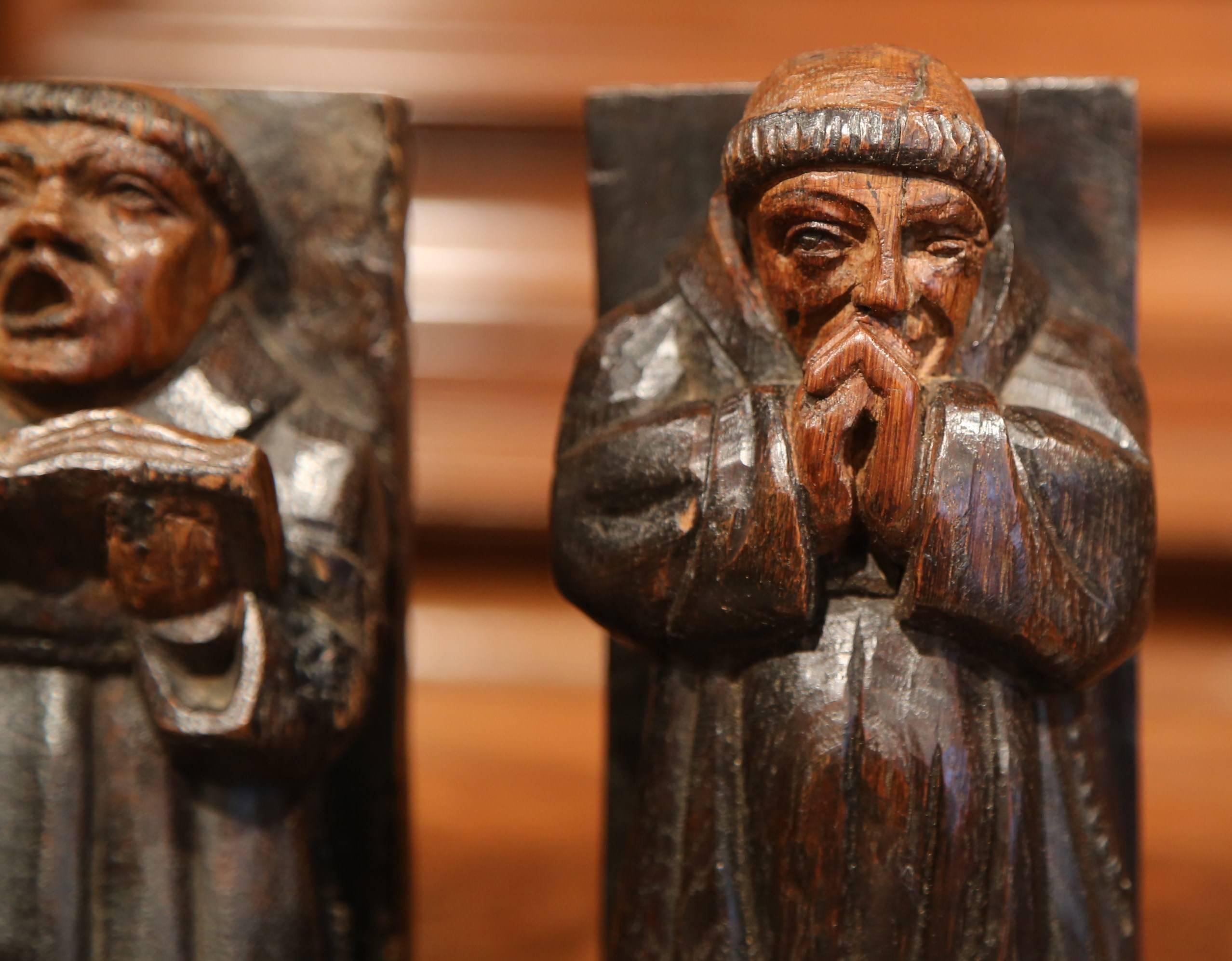 Pair of 18th Century Spanish Carved Oak Monk Figures Bookends 2