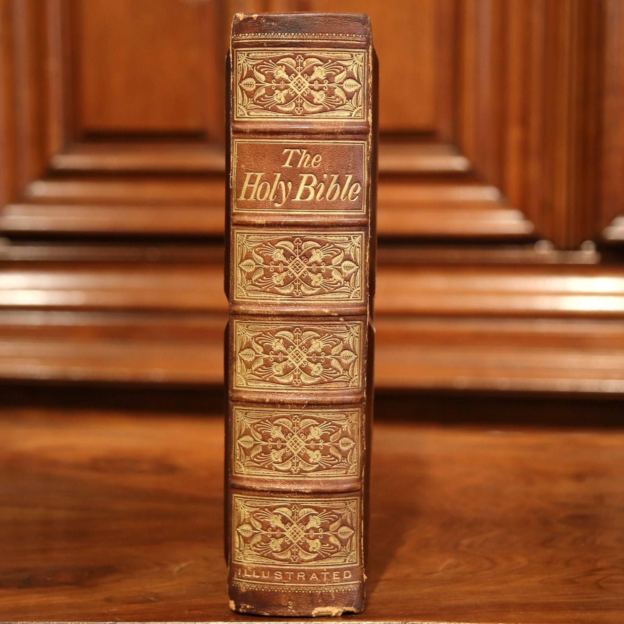 19th Century American Holy Bible with Leather Cover Dated 1876 3