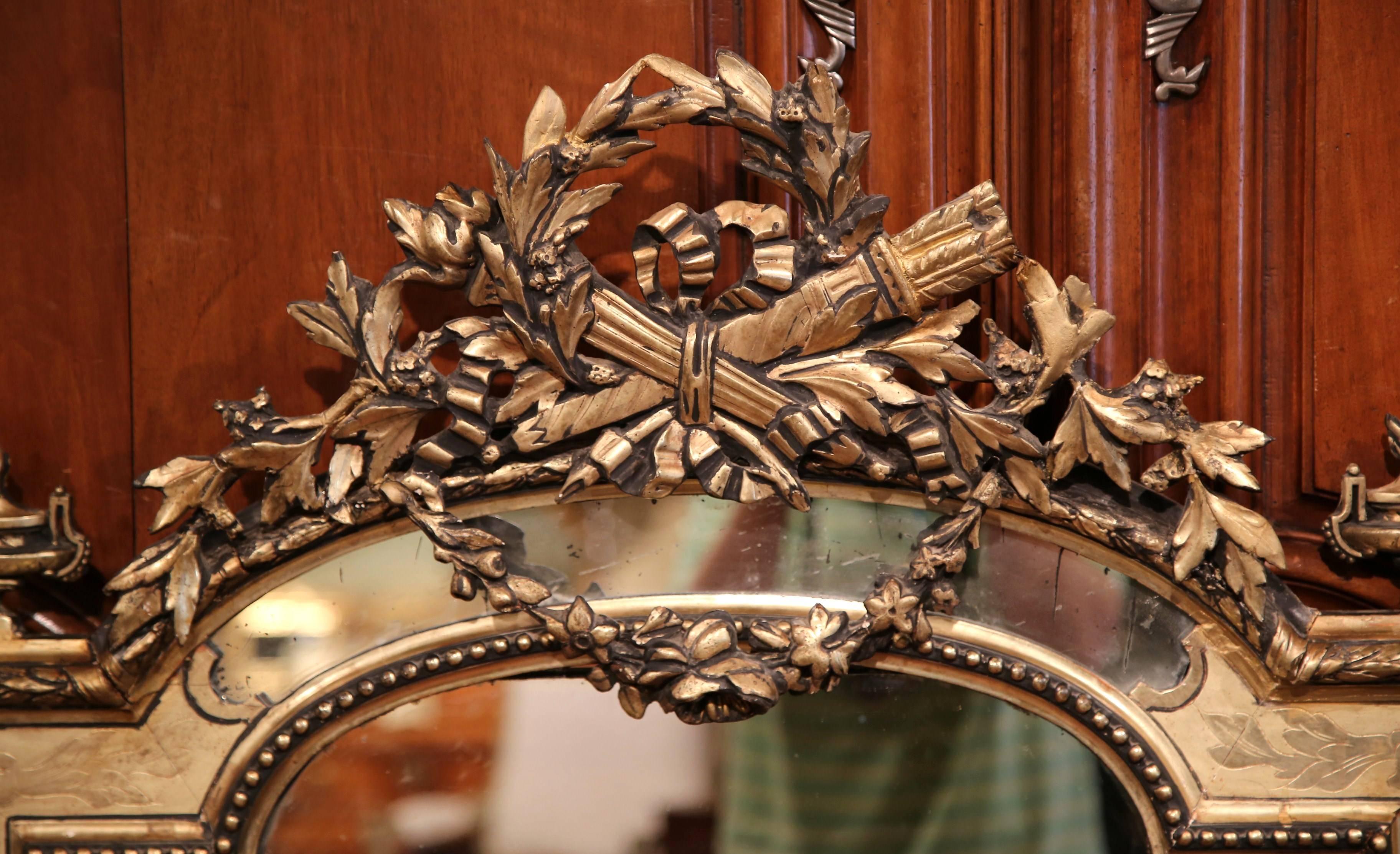 19th Century French Louis XVI Carved Giltwood and Silvered Overlay Wall Mirror In Excellent Condition In Dallas, TX