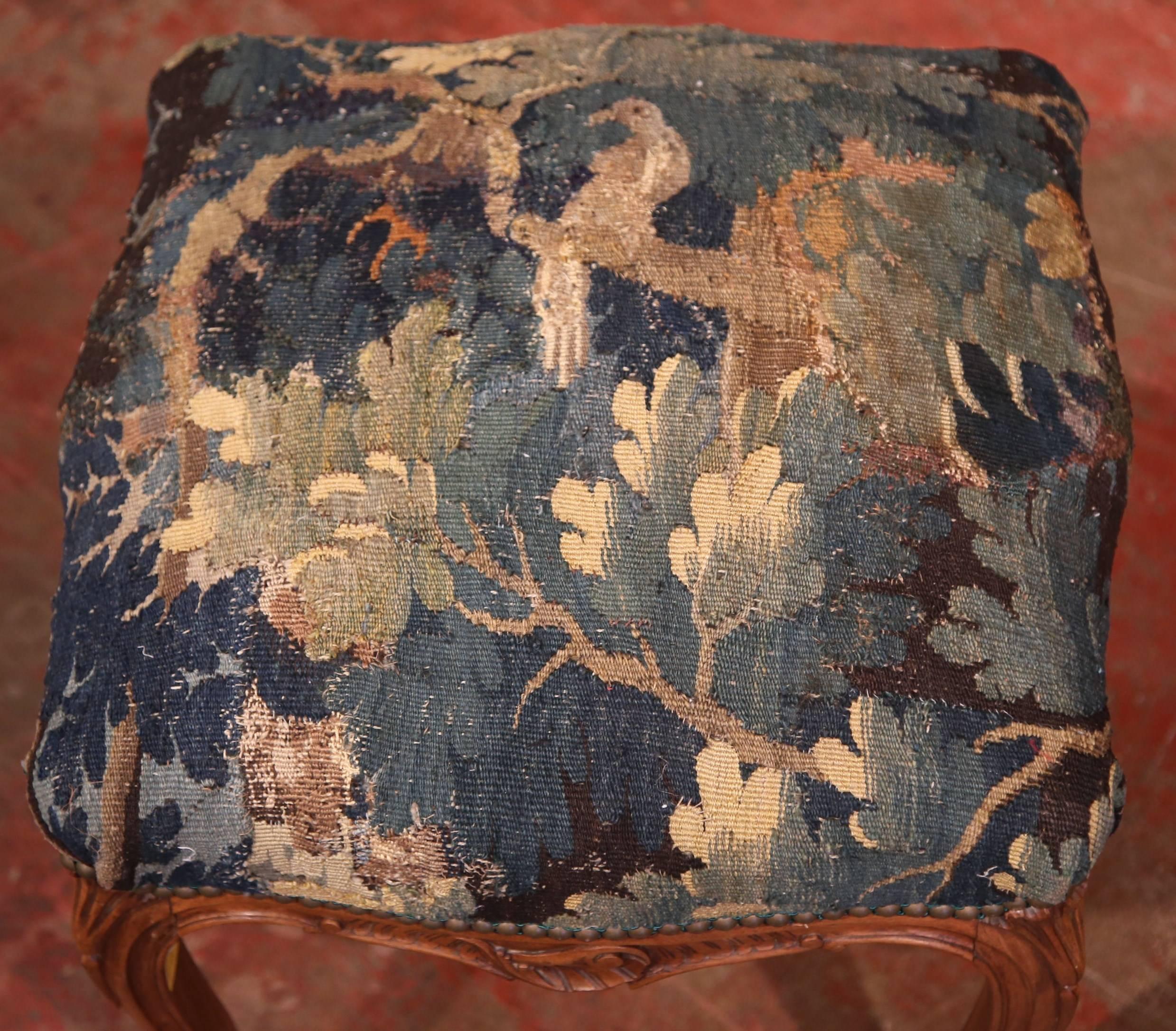 19th Century French Louis XV Walnut Stool with 18th Century Aubusson Tapestry 3