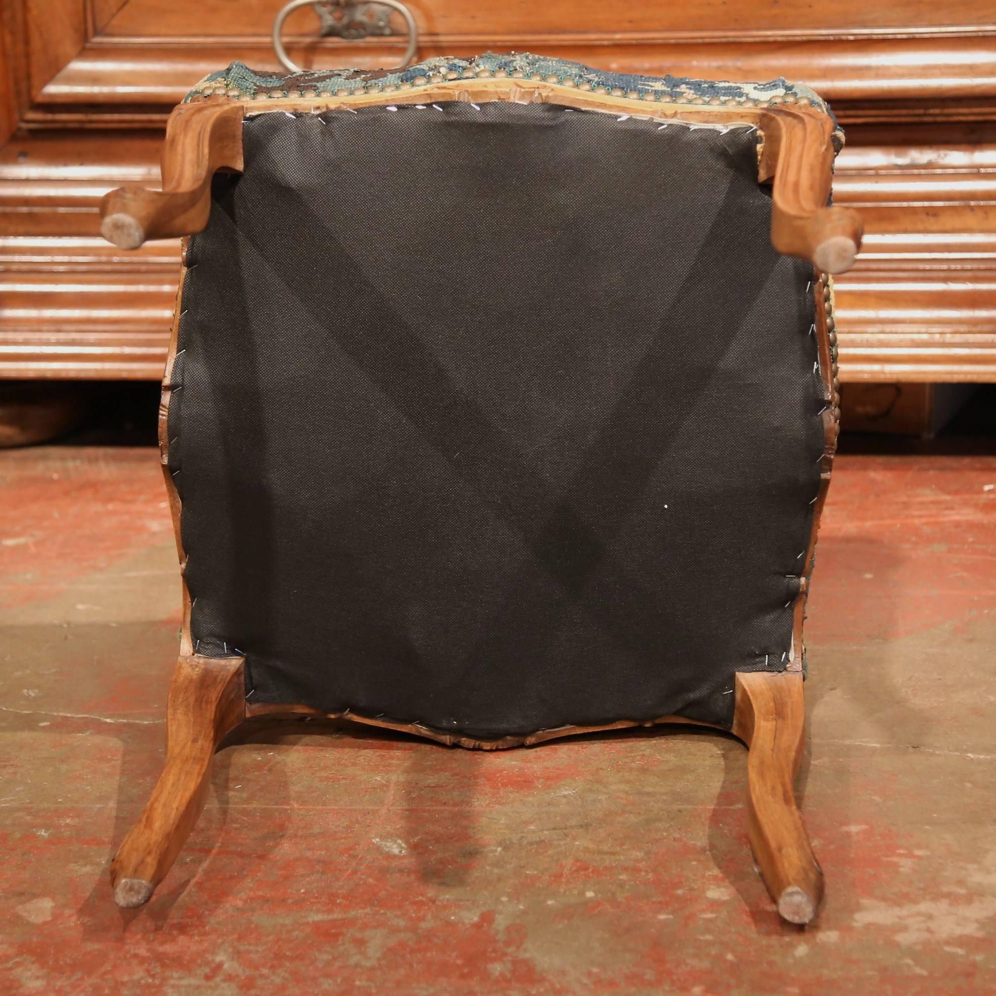 19th Century French Louis XV Walnut Stool with 18th Century Aubusson Tapestry 6