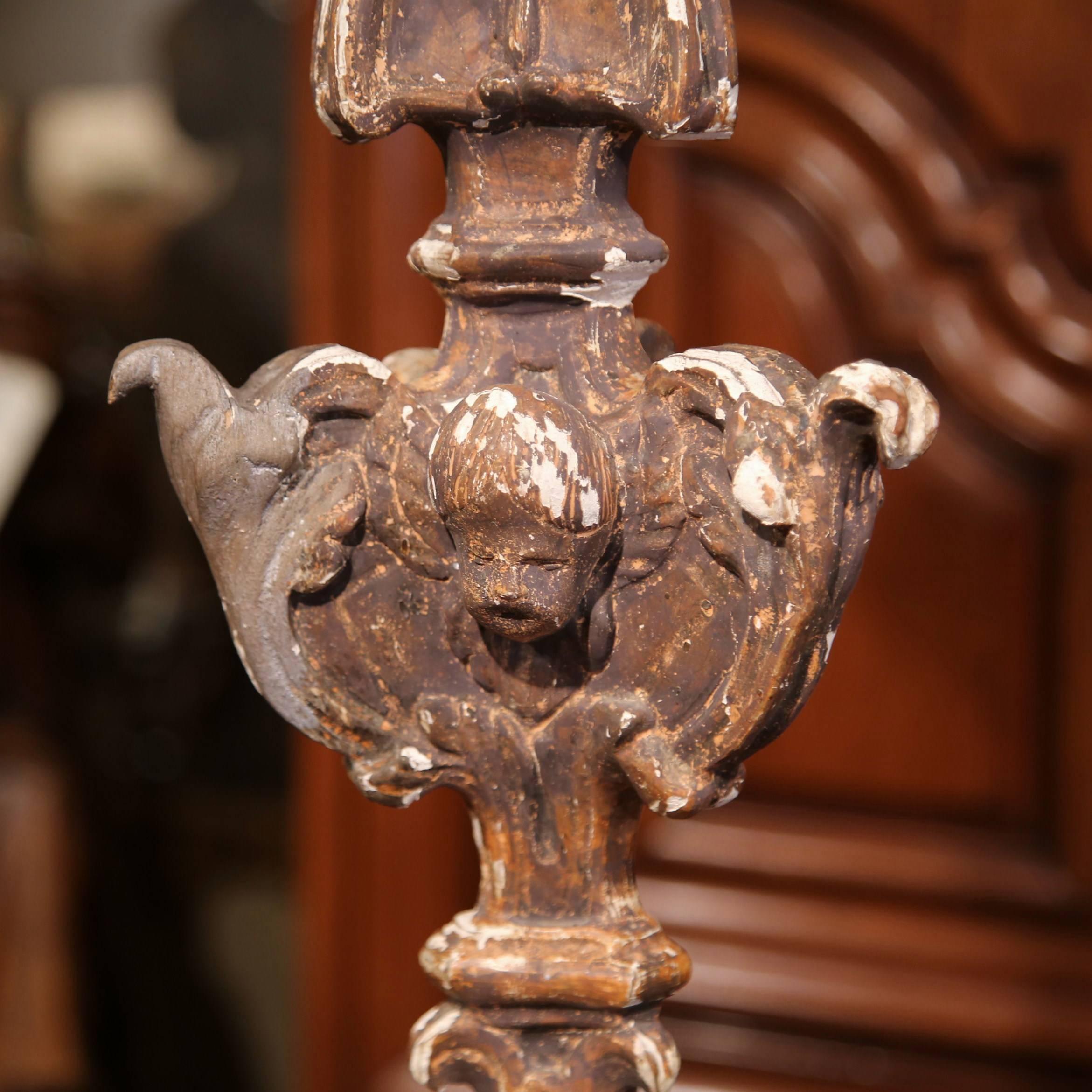 Early 19th Century Italian Carved Giltwood Pricket Candlestick 1