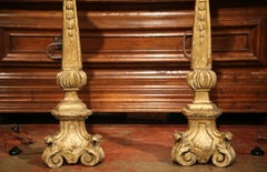 Tall Pair of 18th Century French Carved Candlestick Floor Lamps with Gilt Finish