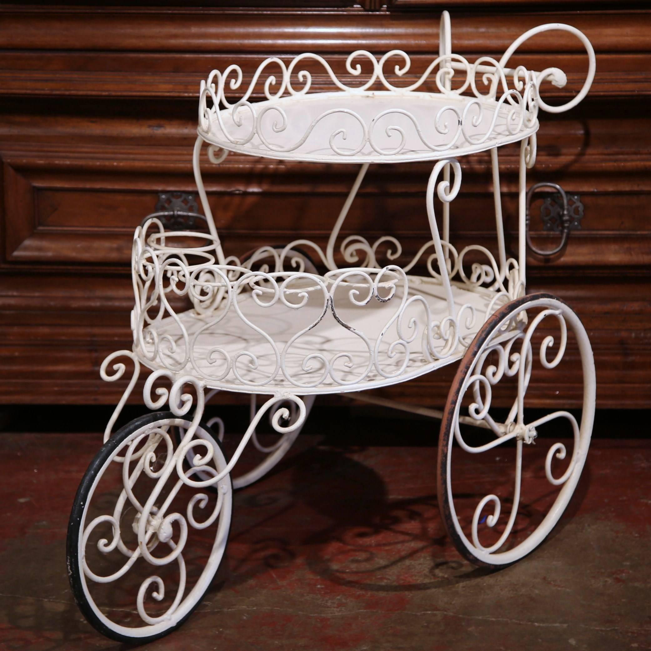 Early 20th Century French Painted Iron Garden Bar Cart on Wheels 1