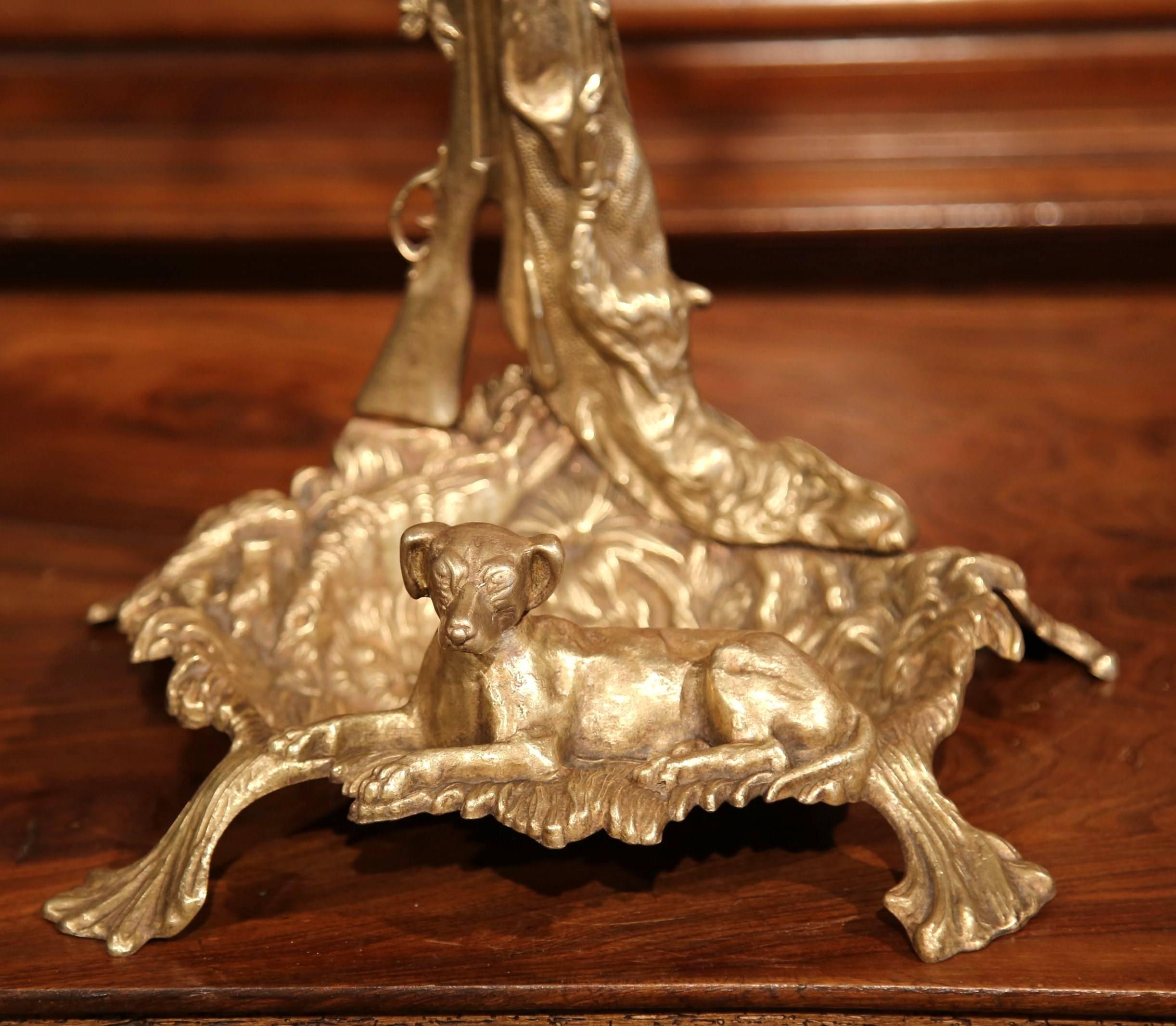 Patinated 19th Century French Napoleon III Brass Umbrella Stand with Hunt Motifs