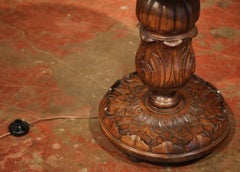 Early 20th Century French Carved and Barley Twist Floor Lamp with Attached Table