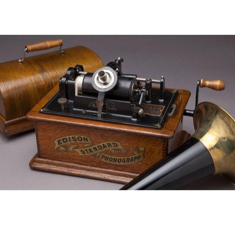 Early 20th Century Oak Edison Cylinder Phonograph with Casing and 12
