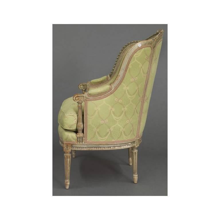 Hand-Carved 19th Century French Louis XVI Carved Painted Three-Piece Duchesse Brisee