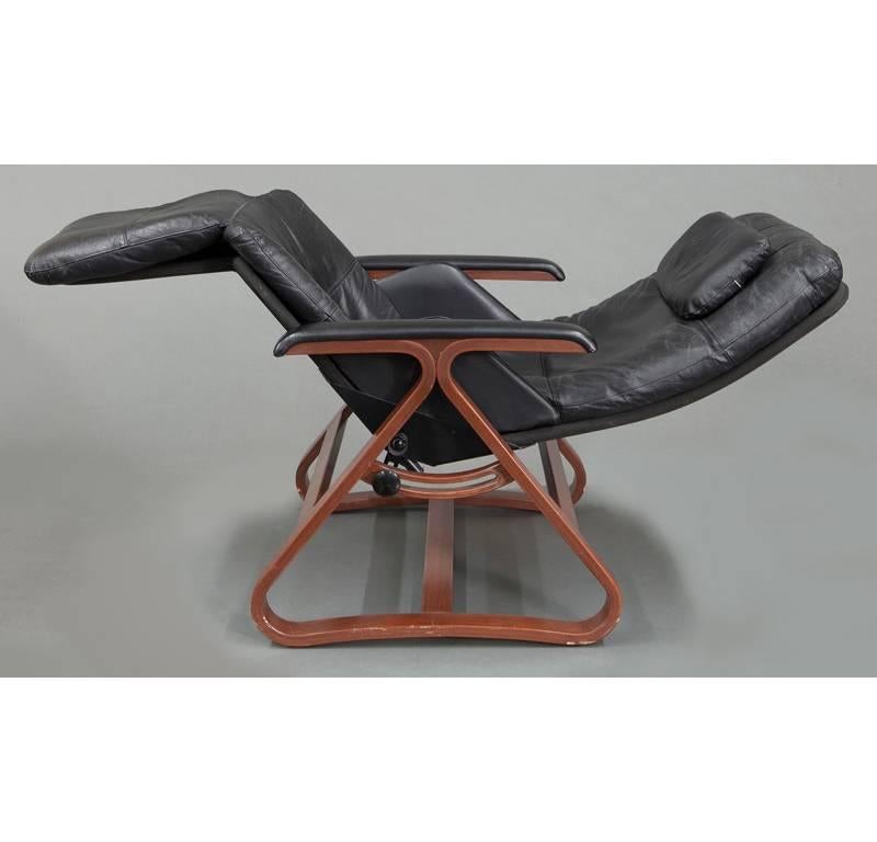 black leather wood recliner