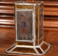 19th Century French Stain Glass Lantern with Four Hand-Painted Musketeers