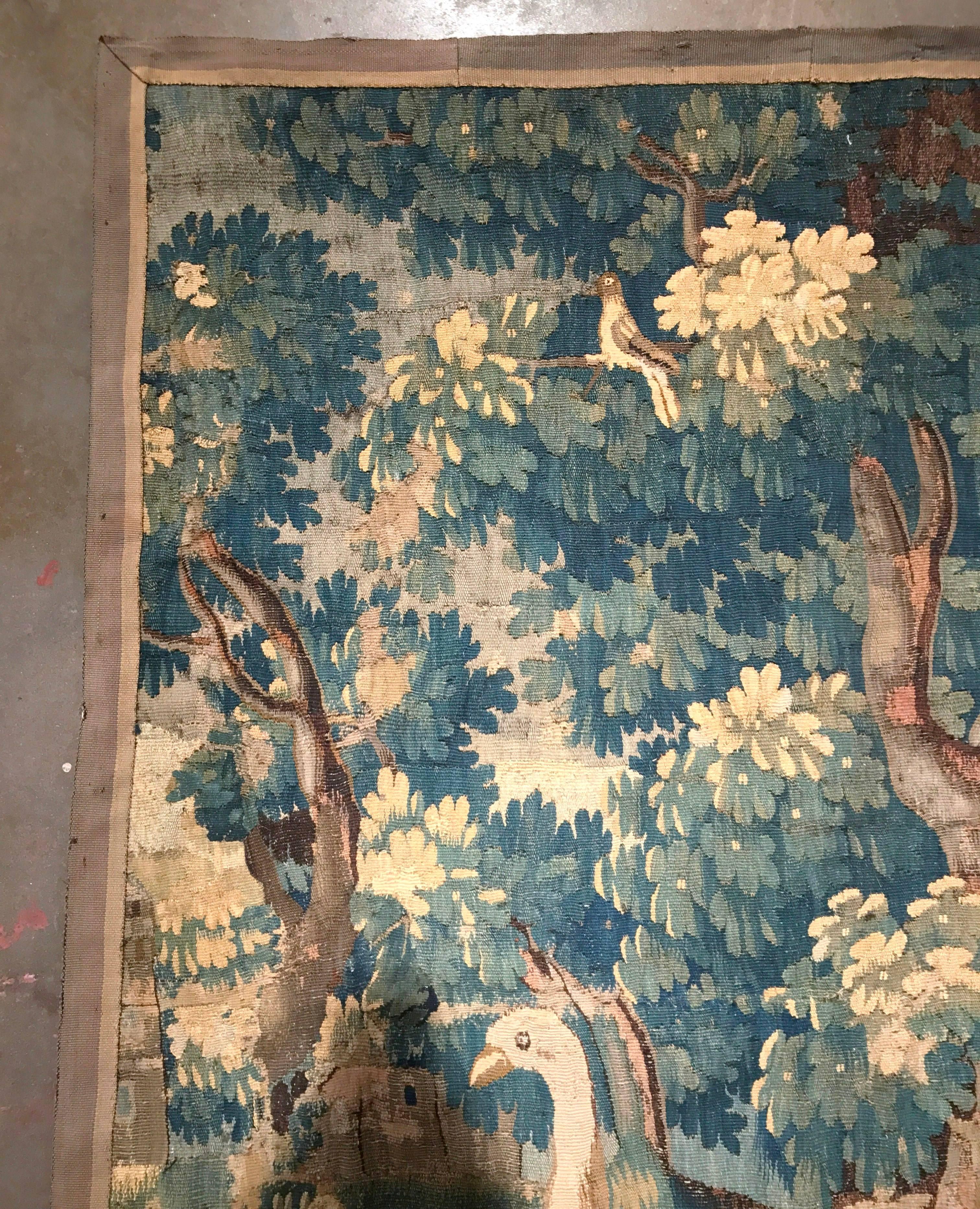 Hand-Woven 18th Century French Aubusson Verdure Tapestry with Ostrich and Foliage