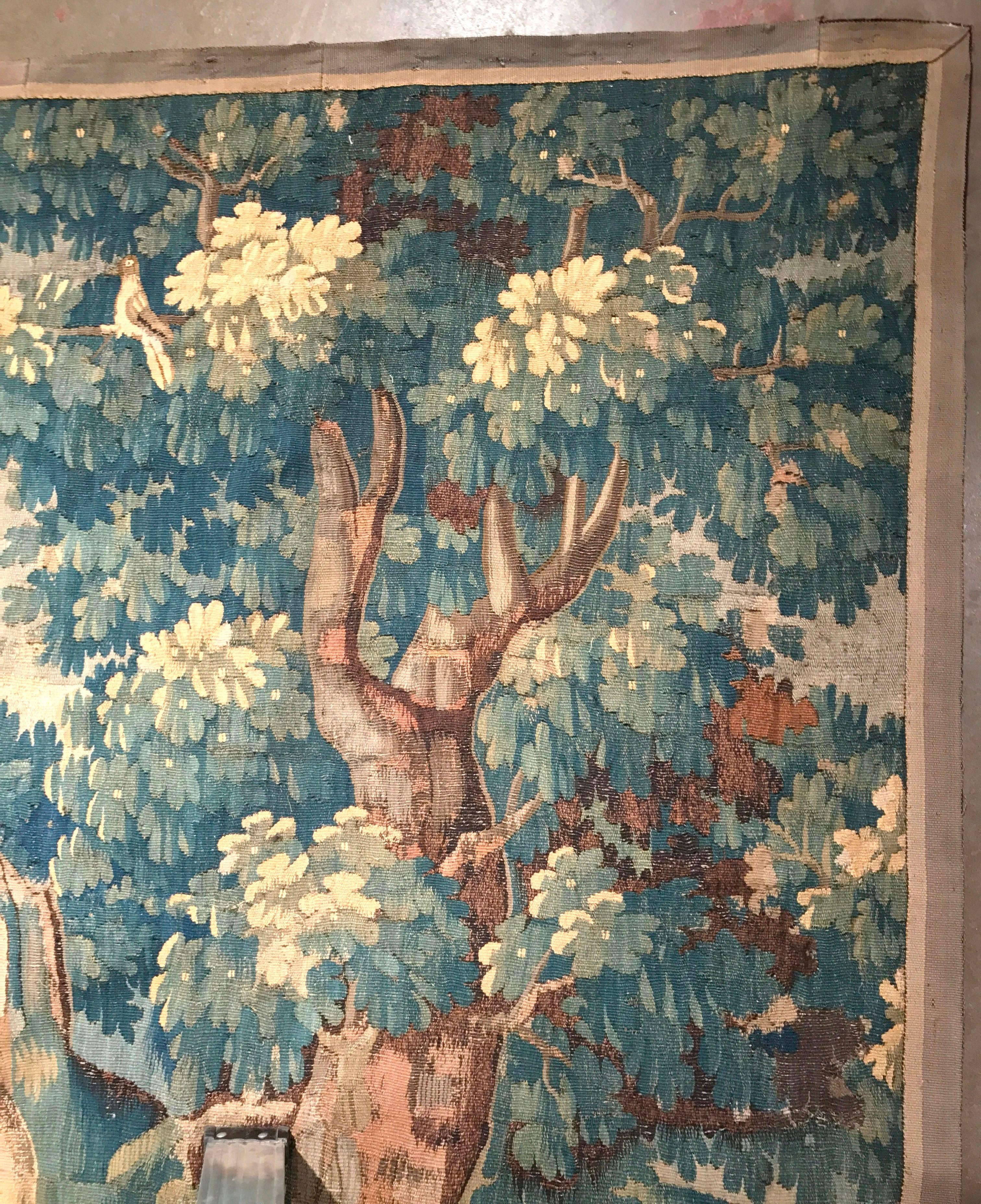 18th Century French Aubusson Verdure Tapestry with Ostrich and Foliage In Good Condition In Dallas, TX