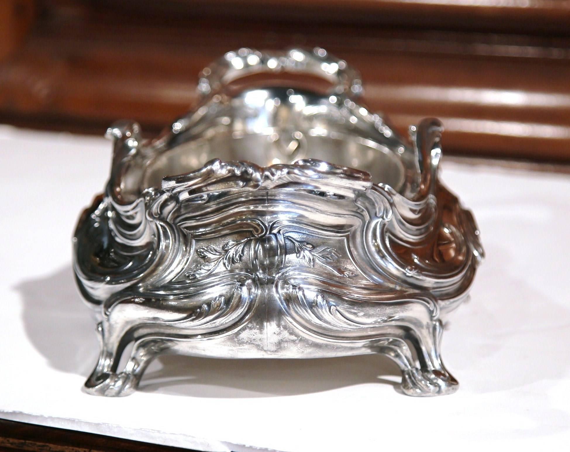 19th Century French Louis XV Silver Plated over Pewter Jardinière In Excellent Condition In Dallas, TX