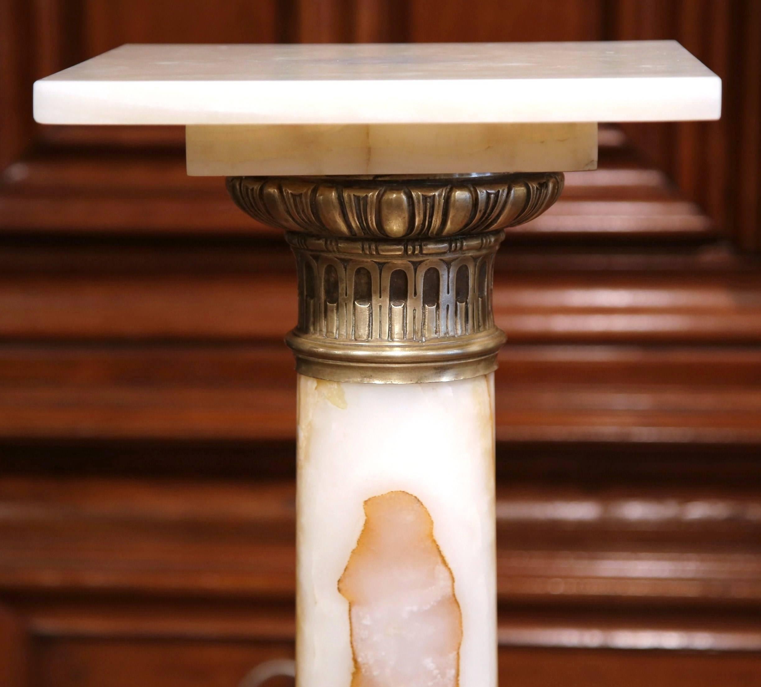 19th Century French White Marble Pedestal with Brass Rings and Square Top 1
