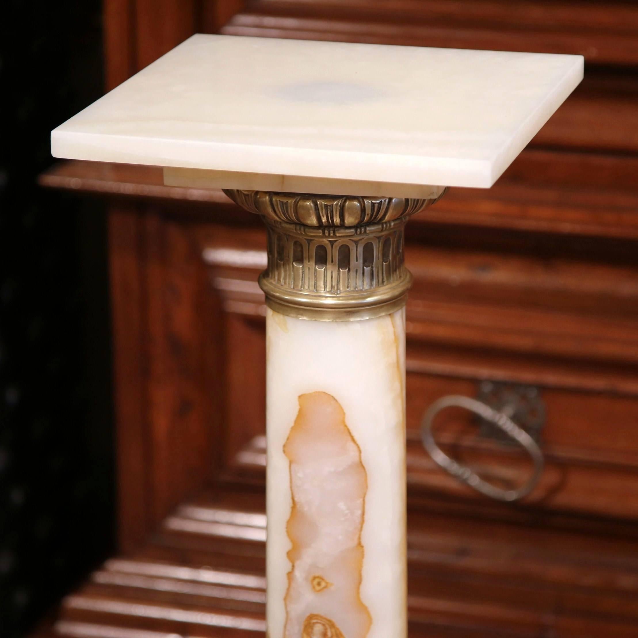 19th Century French White Marble Pedestal with Brass Rings and Square Top 3