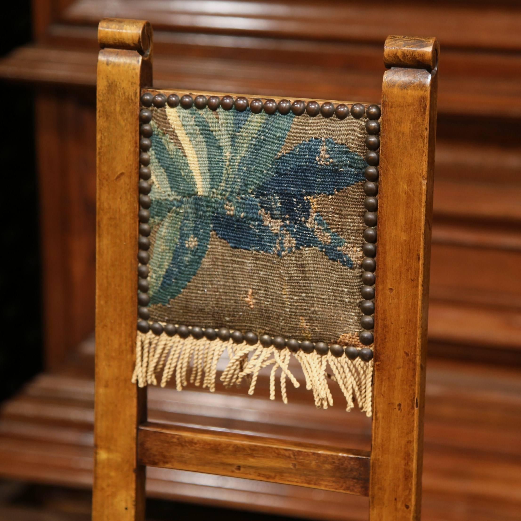 Patinated 18th Century French Carved Walnut Child Chair with Aubusson Tapestry