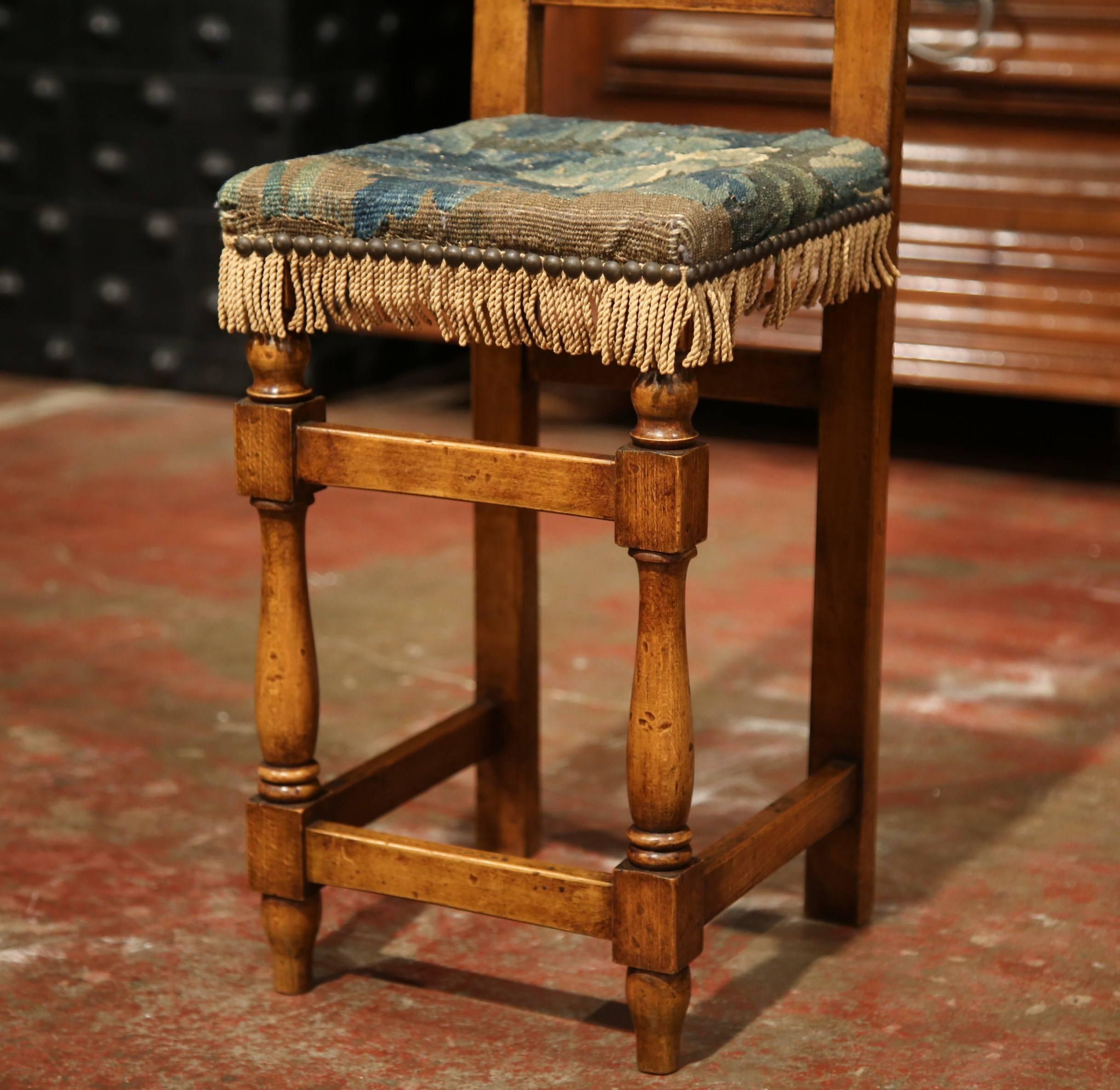 Louis XIII 18th Century French Carved Walnut Child Chair with Aubusson Tapestry