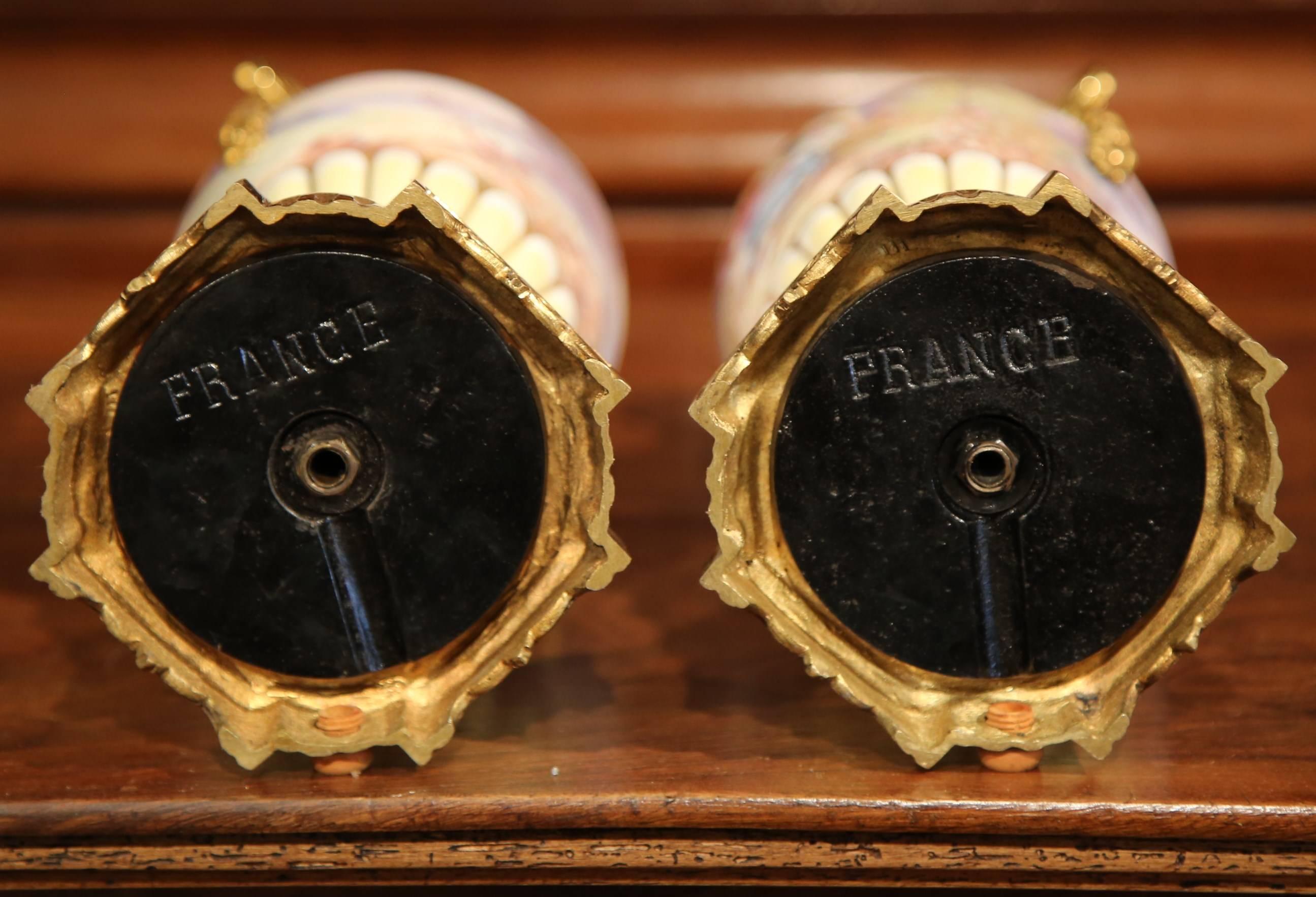 Pair of 19th Century French Painted Porcelain and Bronze Vases Signed Maxant 4