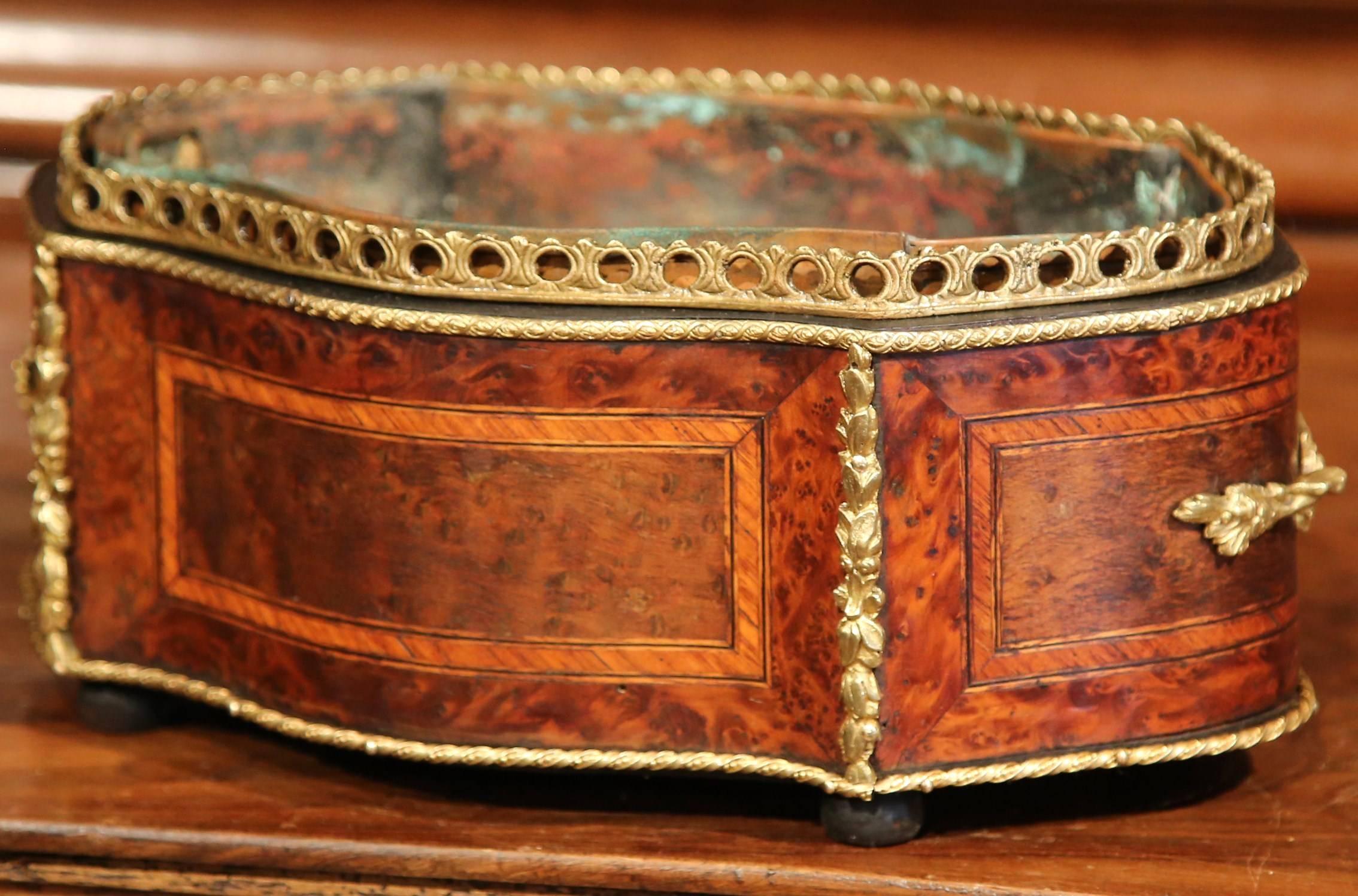 19th Century French Oval Rosewood Jardinière with Marquetry and Bronze Mounts 1