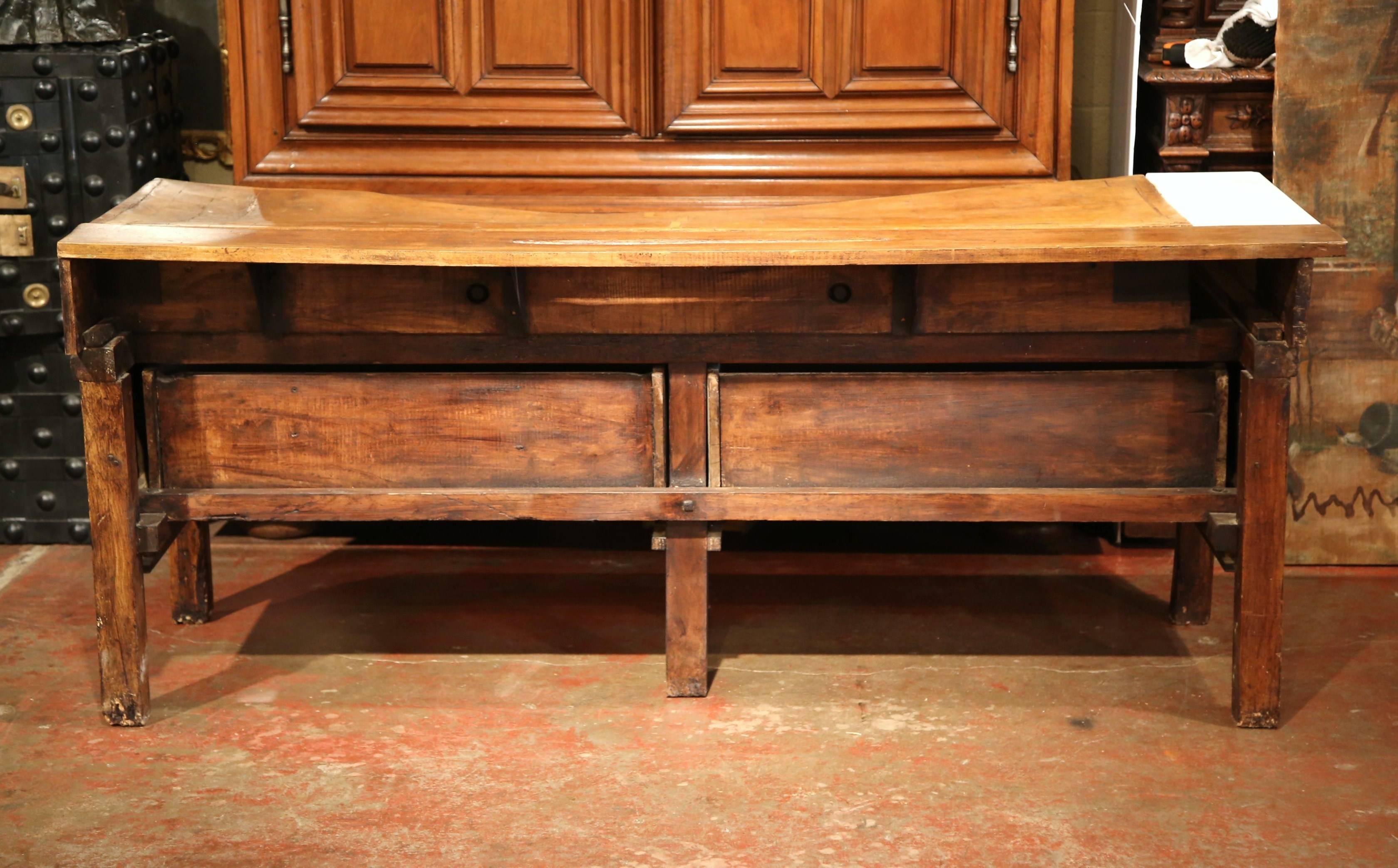 19th Century French Carved Six-Leg Butcher Table with Marble Side and Drawers 5