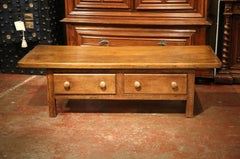 Large 19th Century Country French Two-Drawer Pearwood and Oak Coffee Table