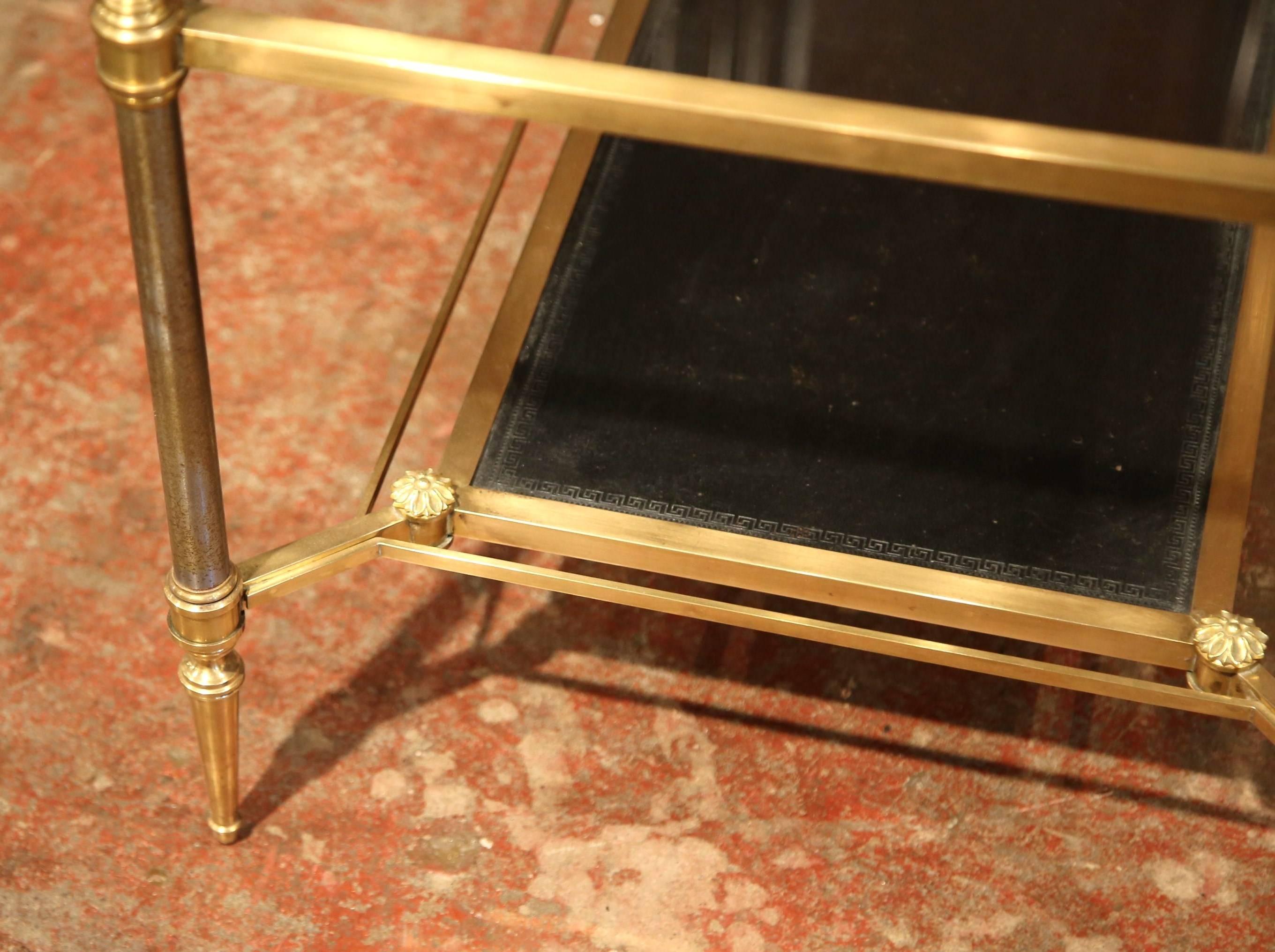 Mid-20th Century French Brass Steel and Leather Coffee Table from Maison Jansen 3