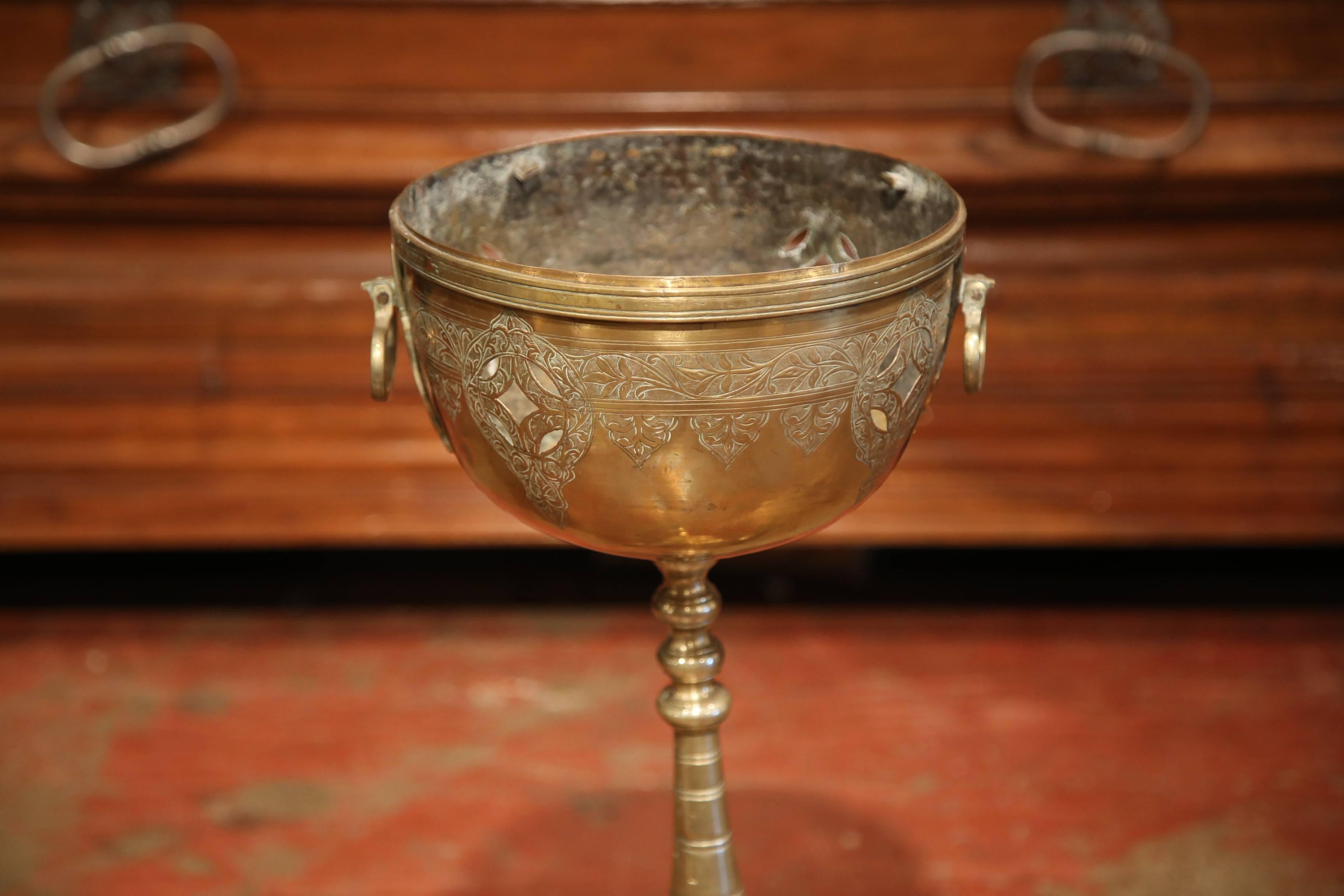 19th Century French Bronze and Brass Pedestal Plant Stand with Engravings 2