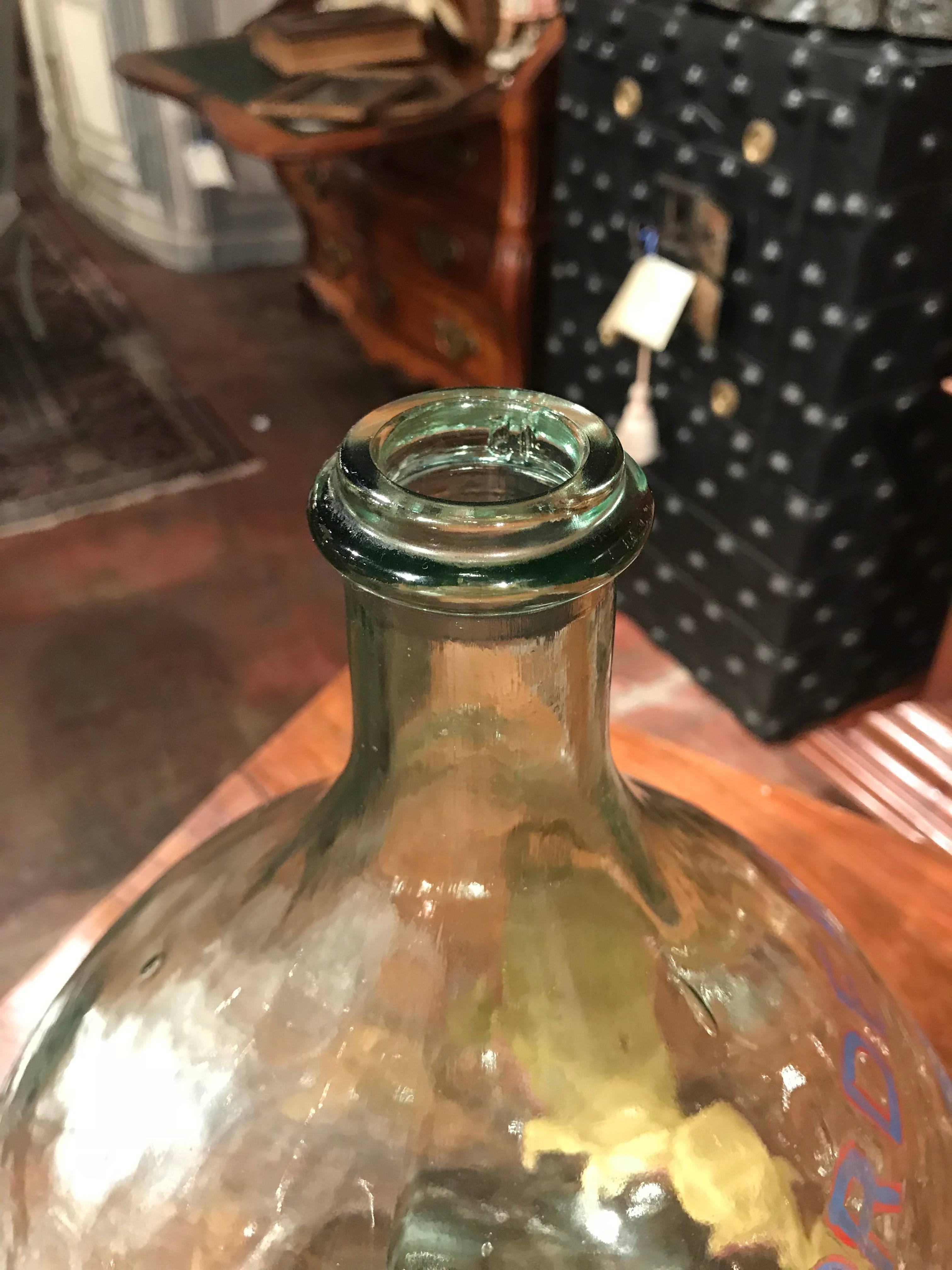 French Hand Blown Glass Wine Bottle with Hand Painted Coat of Arms of Bordeaux 1