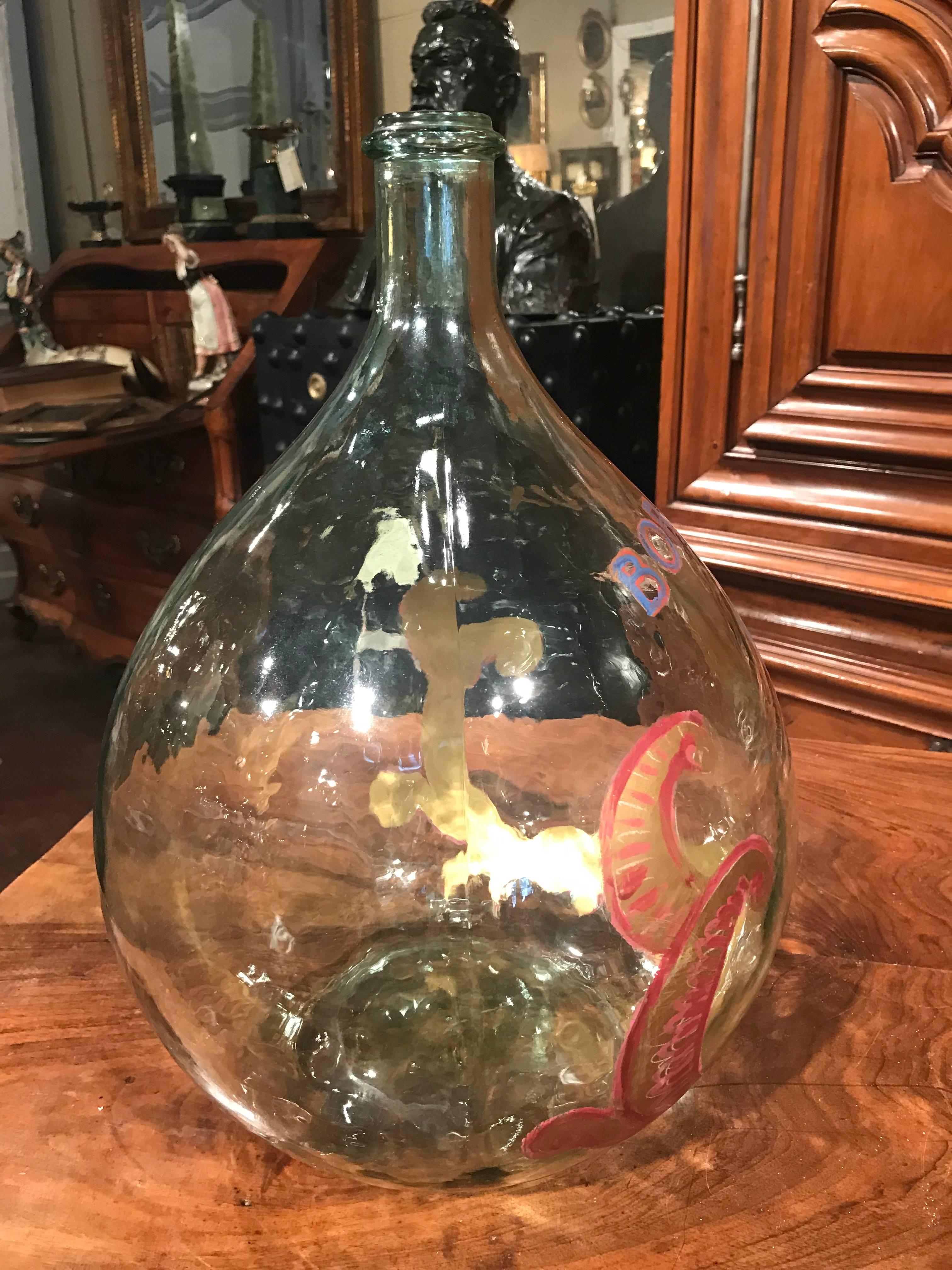 Contemporary French Hand Blown Glass Wine Bottle with Hand Painted Coat of Arms of Bordeaux