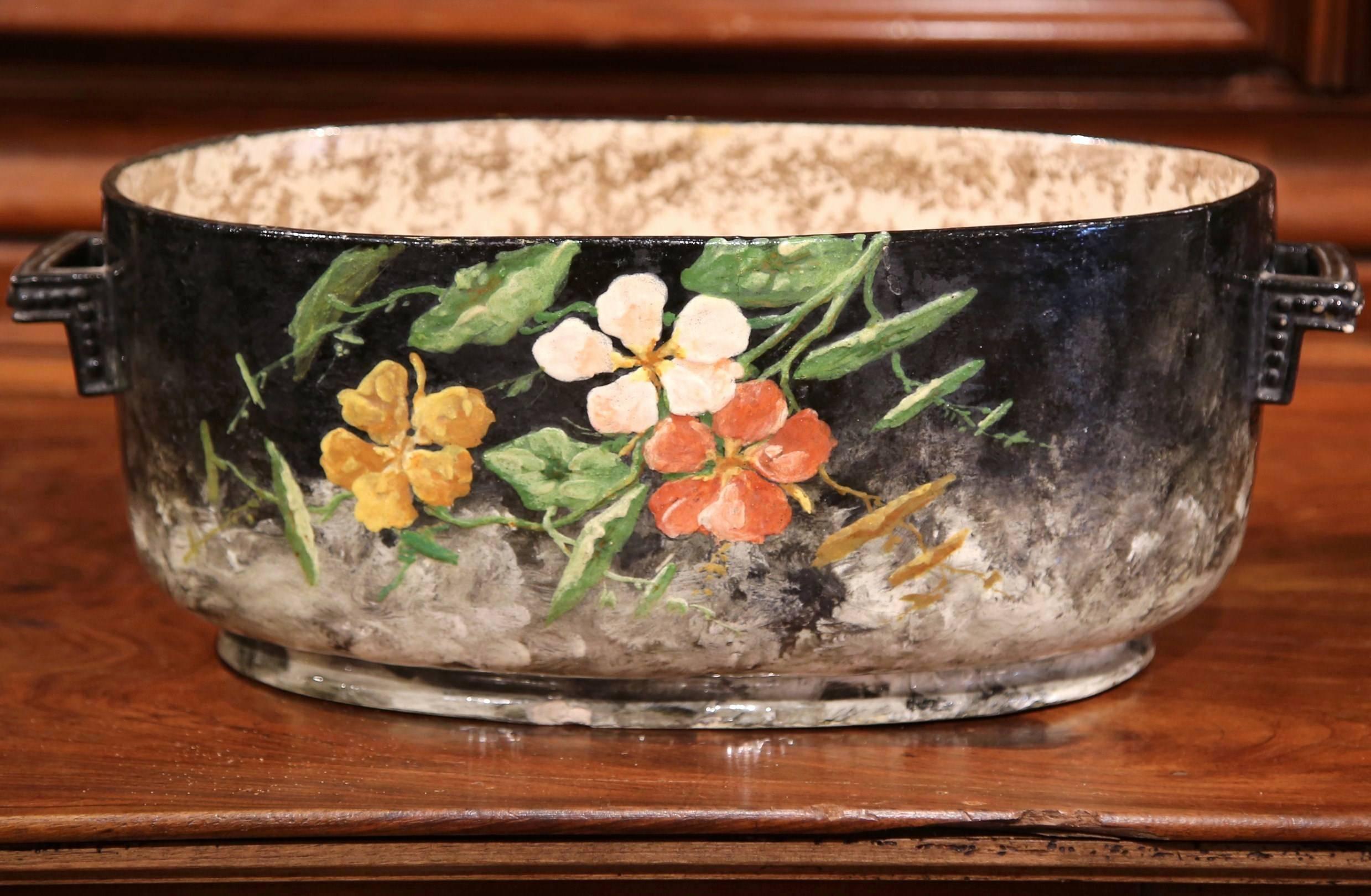 Hand-Crafted Early 20th Century, French, Hand-painted Jardinière from Montigny-sur-Loing