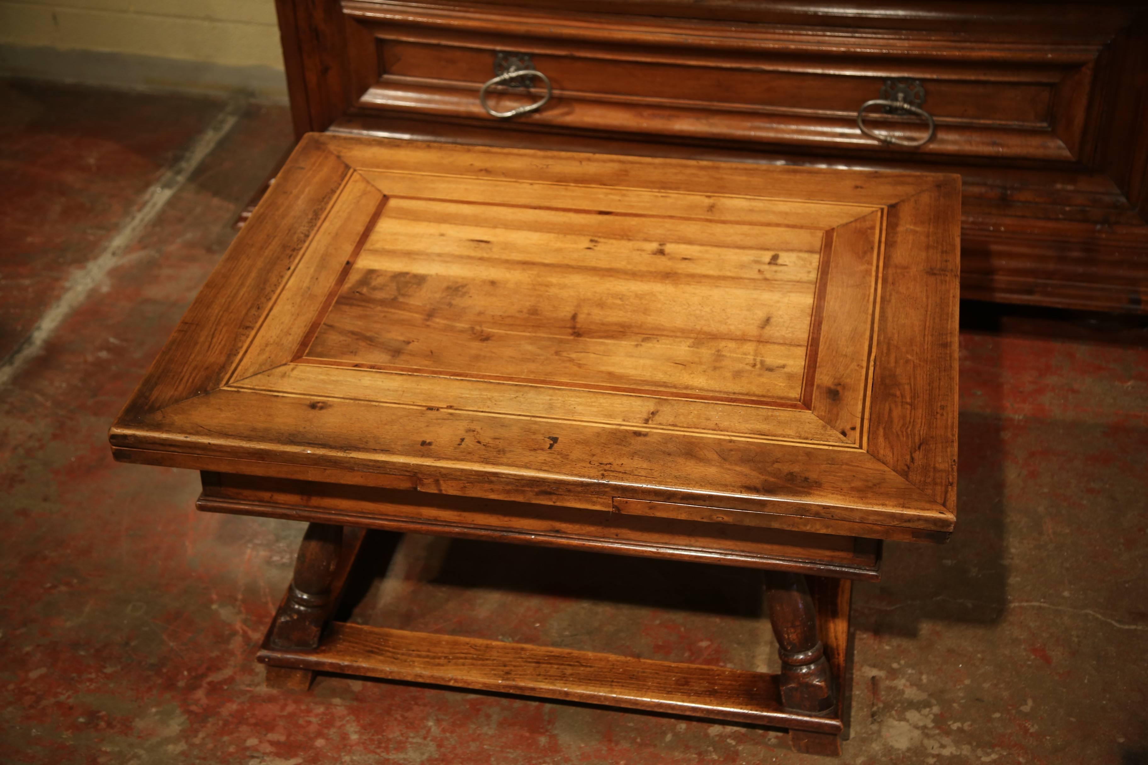 18th Century, French Walnut Coffee Table with Drawers and Pull-Out Leaves 1