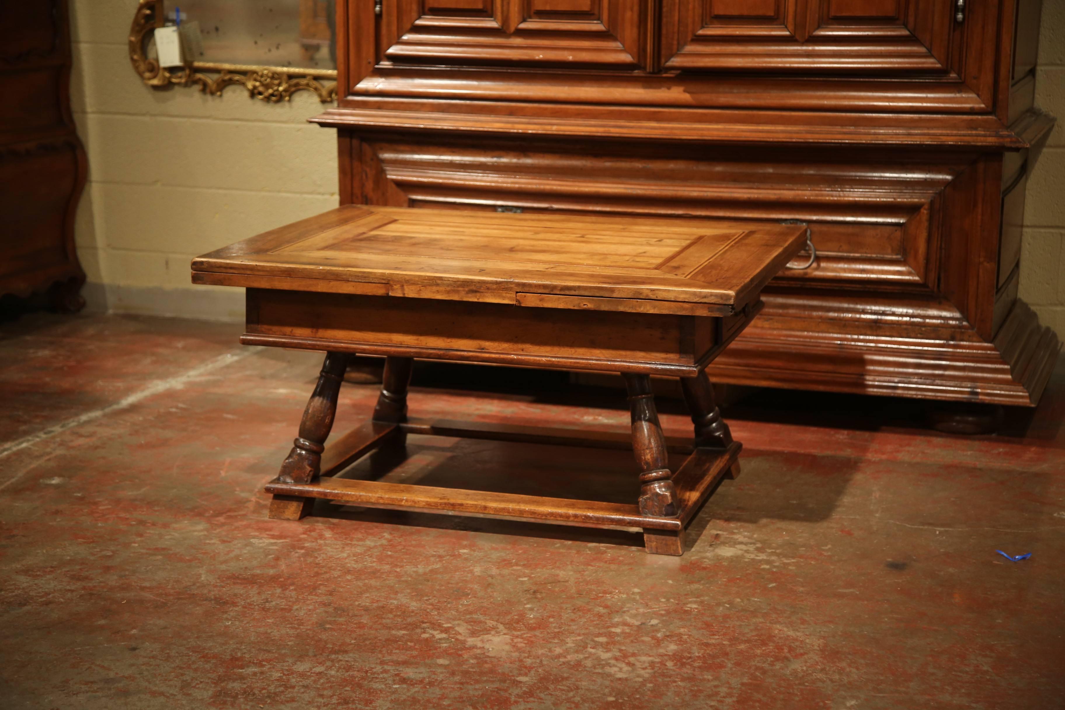 Oak 18th Century, French Walnut Coffee Table with Drawers and Pull-Out Leaves