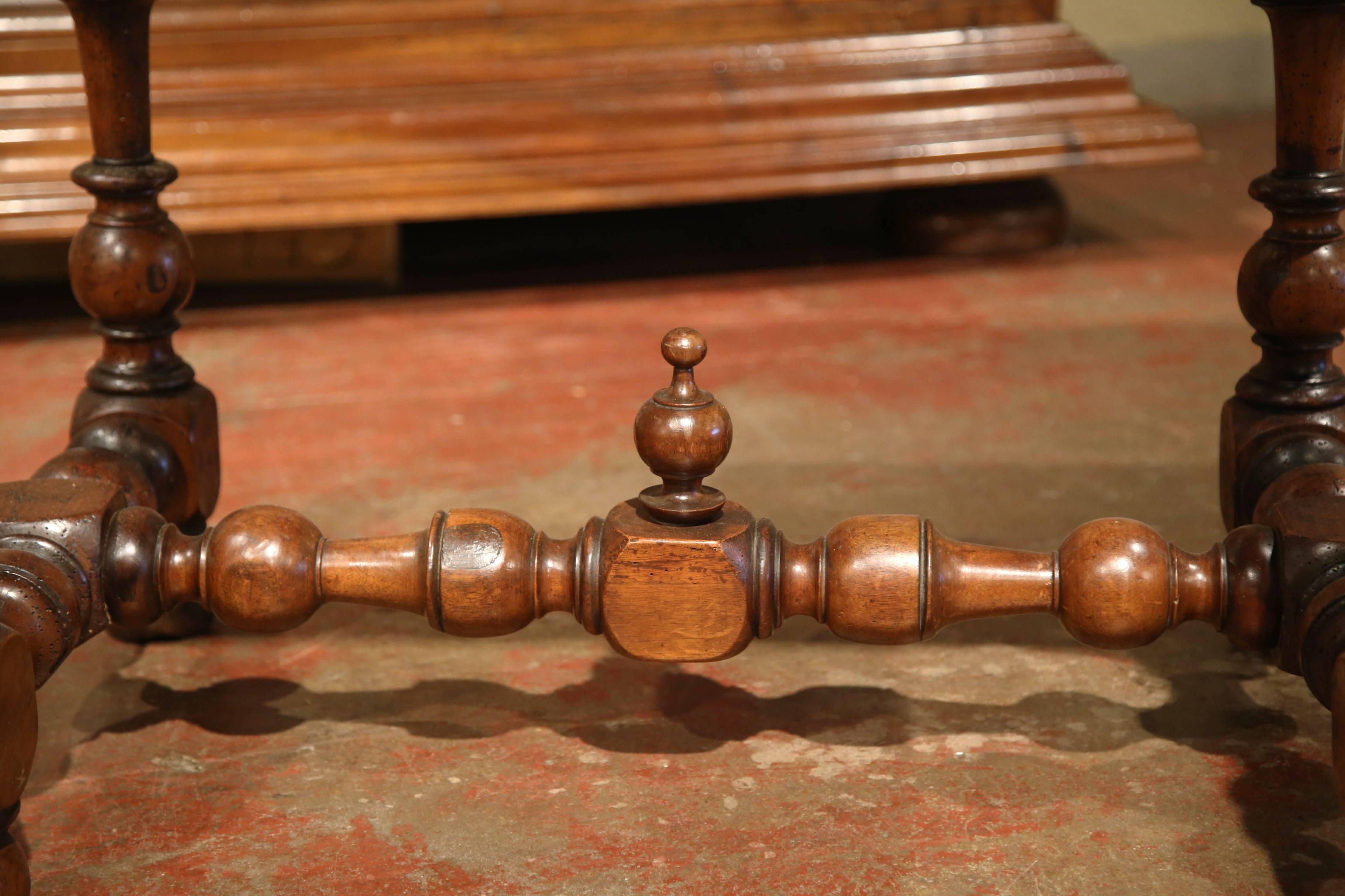 19th Century French Louis XIII Walnut Side Table with Turned Legs and Stretcher In Excellent Condition In Dallas, TX