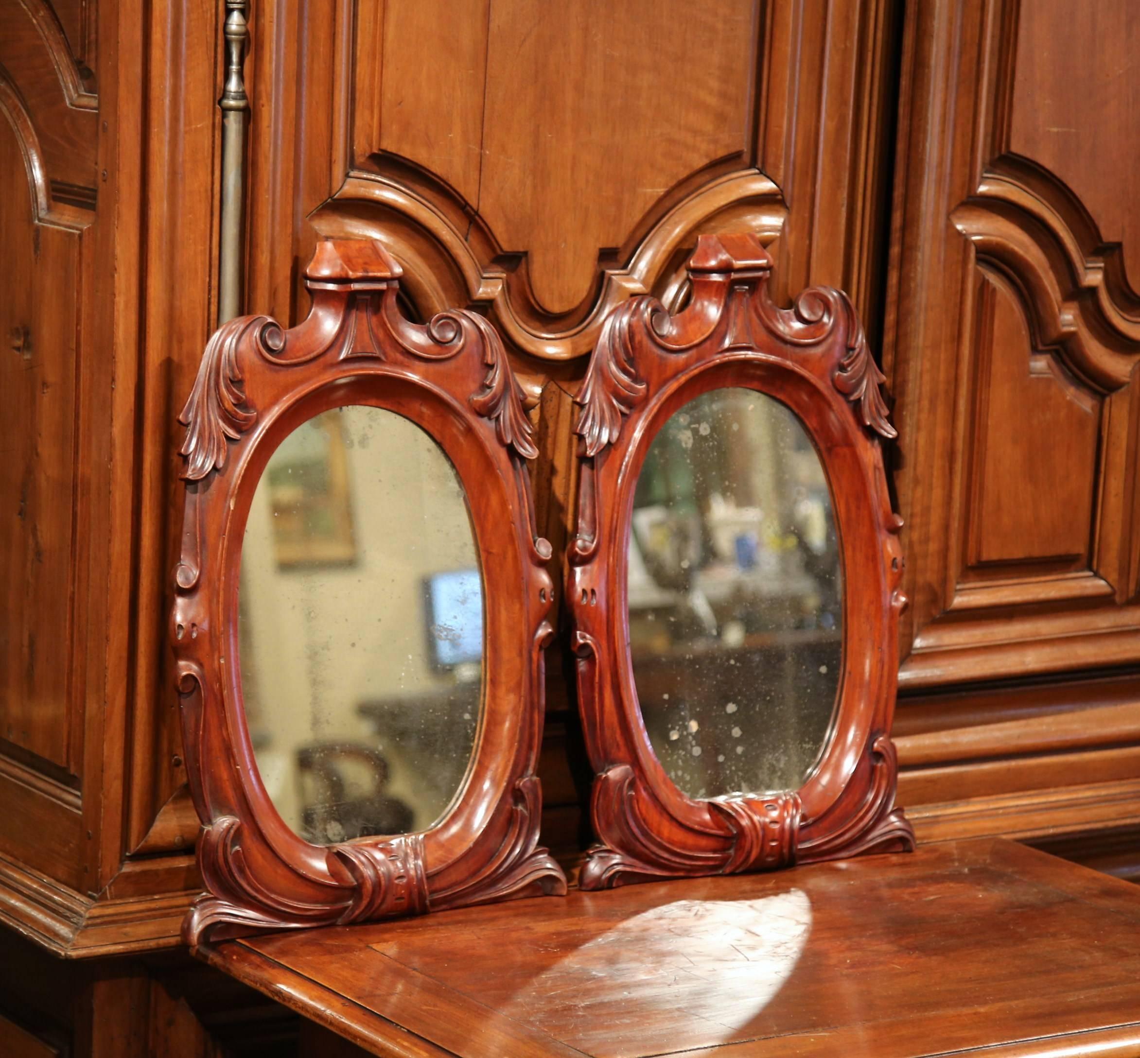 Pair of 19th Century French Regency Hand Carved Mahogany Wall Mirrors For Sale 1
