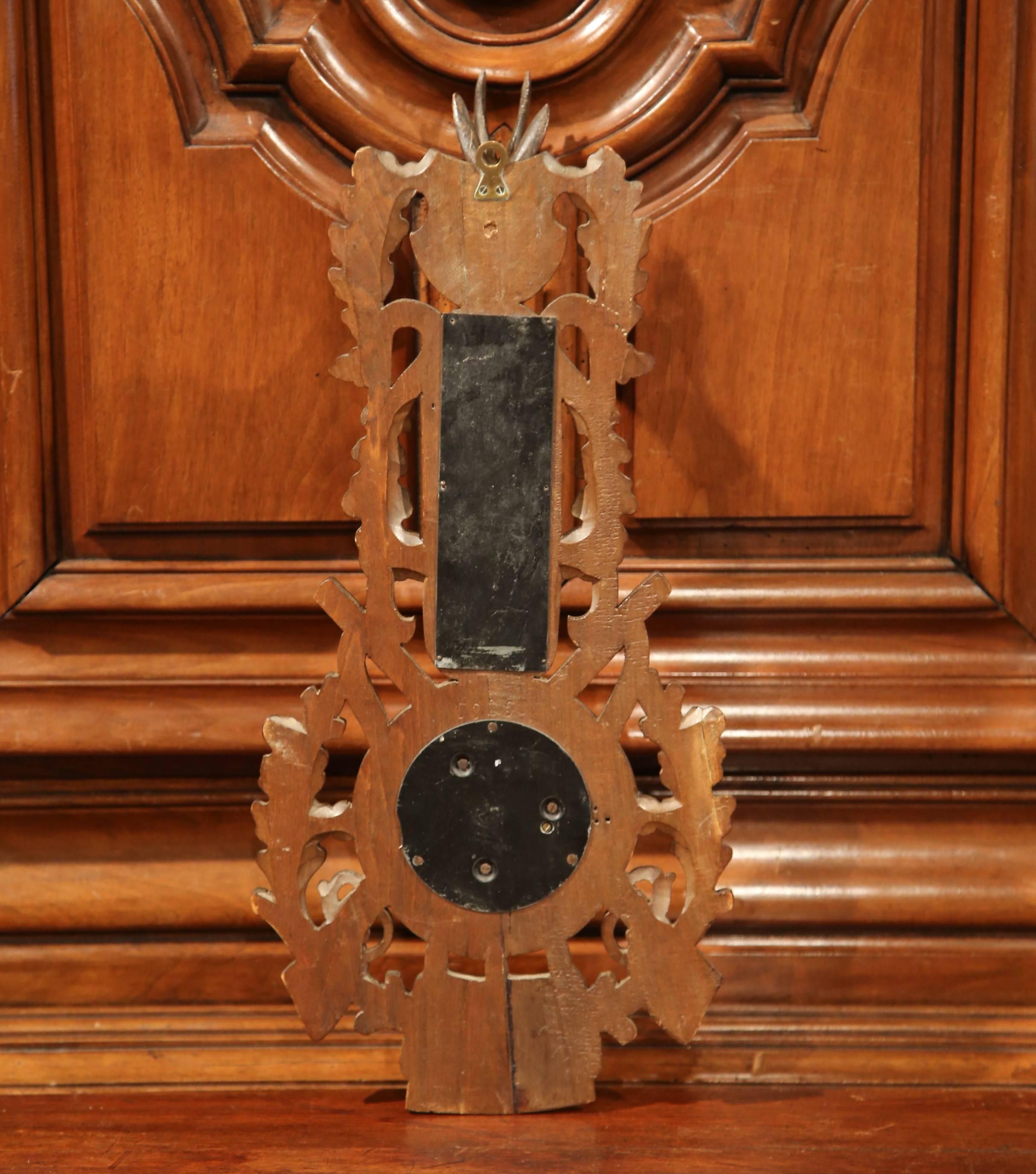 19th Century French Carved Walnut Black Forest Barometer with Deer and Gun Decor 3