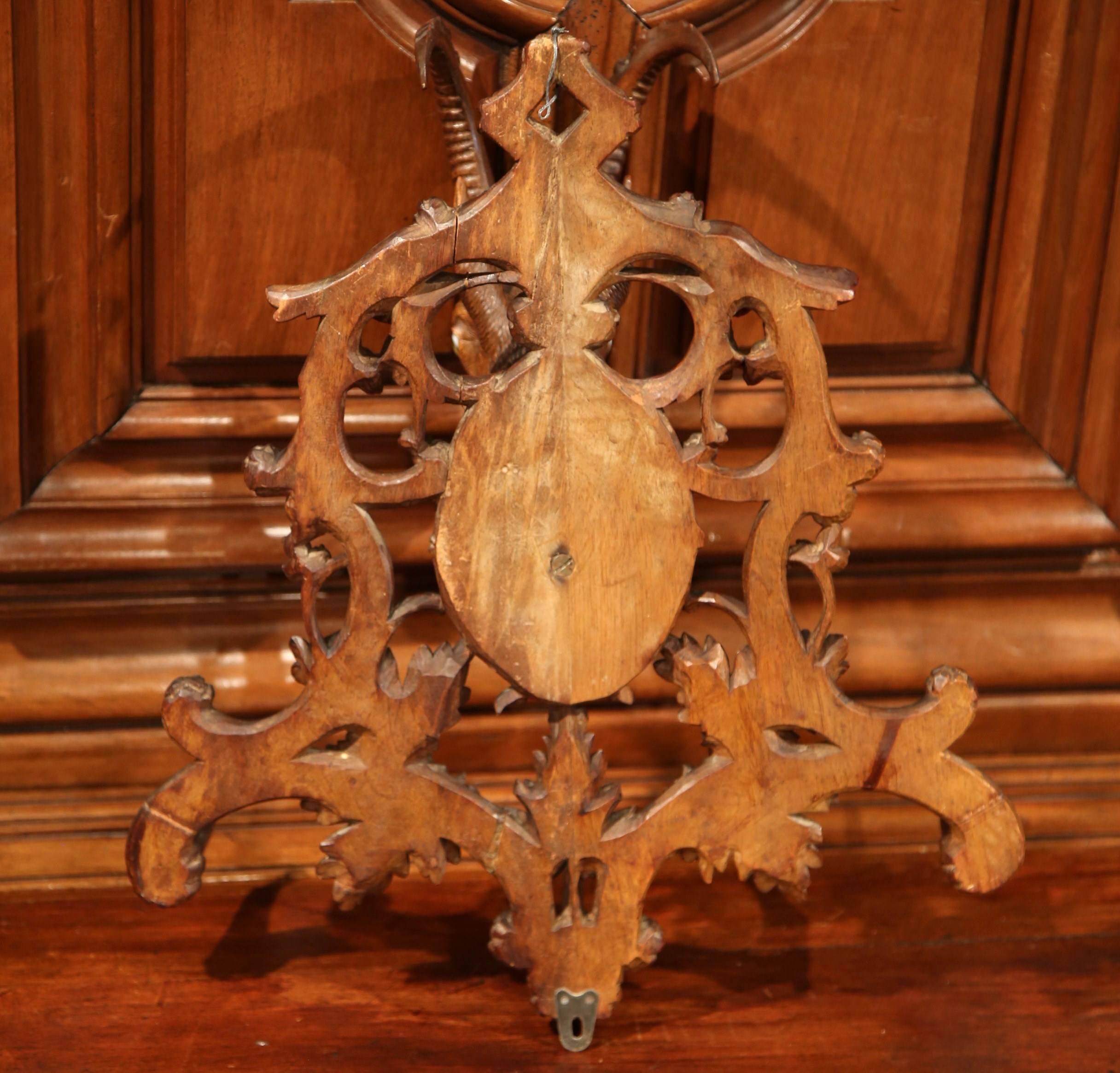 19th Century Swiss Carved Walnut Black Forest Hat Rack with Glass Eyes Deer 6