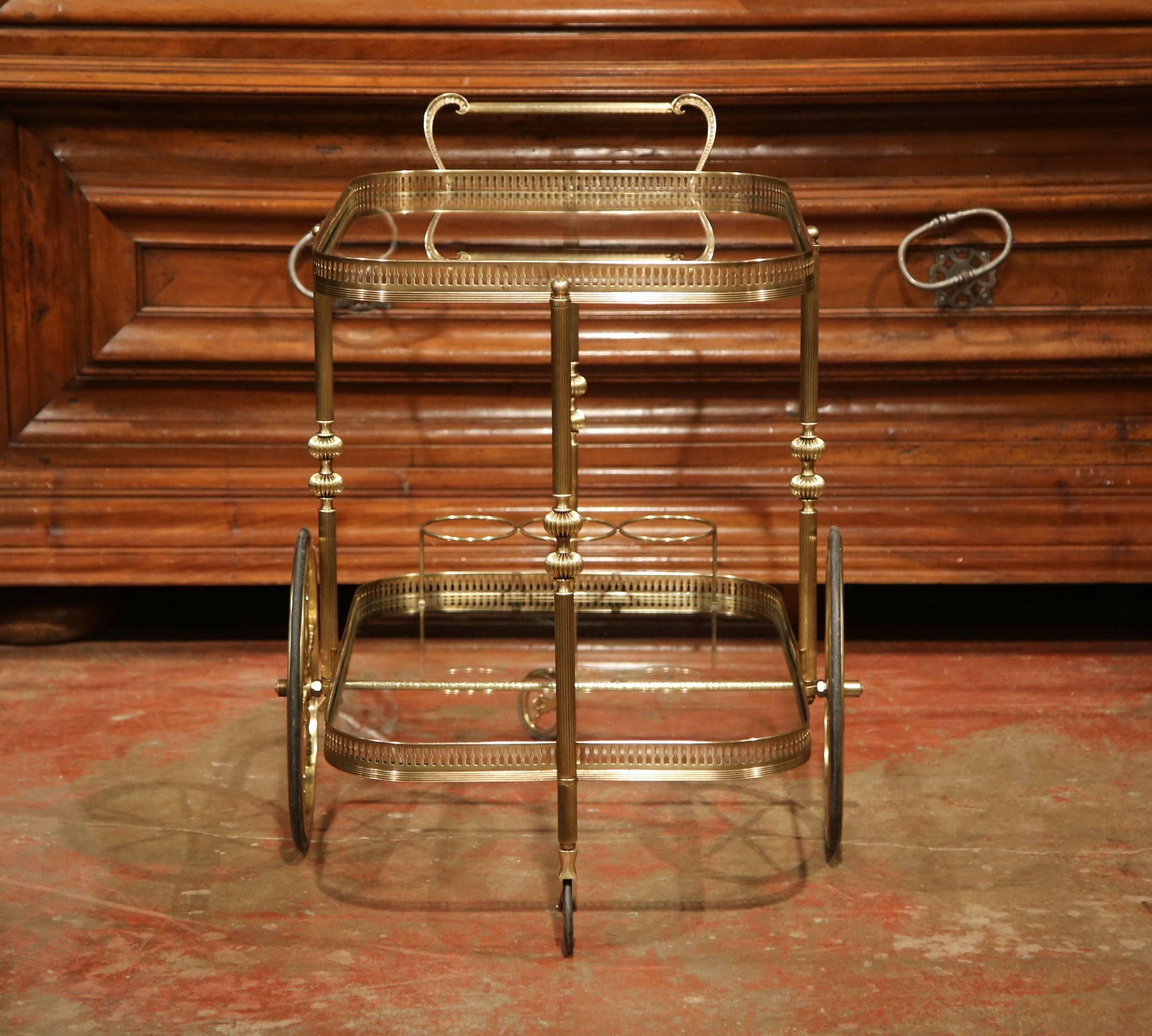 Early 20th Century French Two-Tier Brass Cart Table with Glass Tops 5