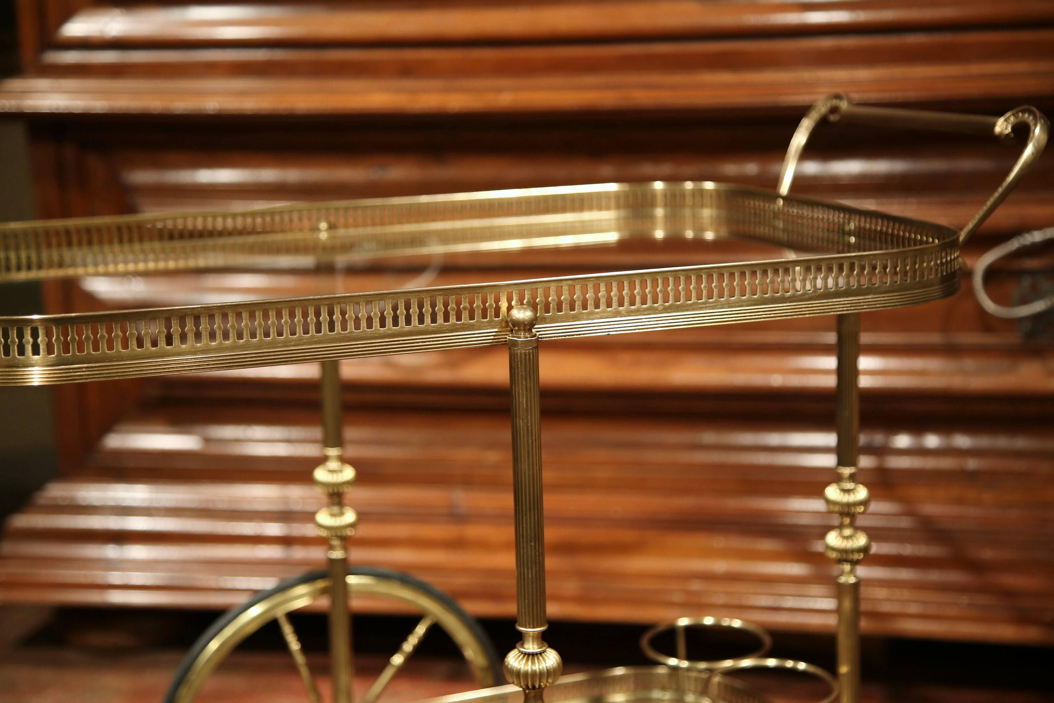 Early 20th Century French Two-Tier Brass Cart Table with Glass Tops 3