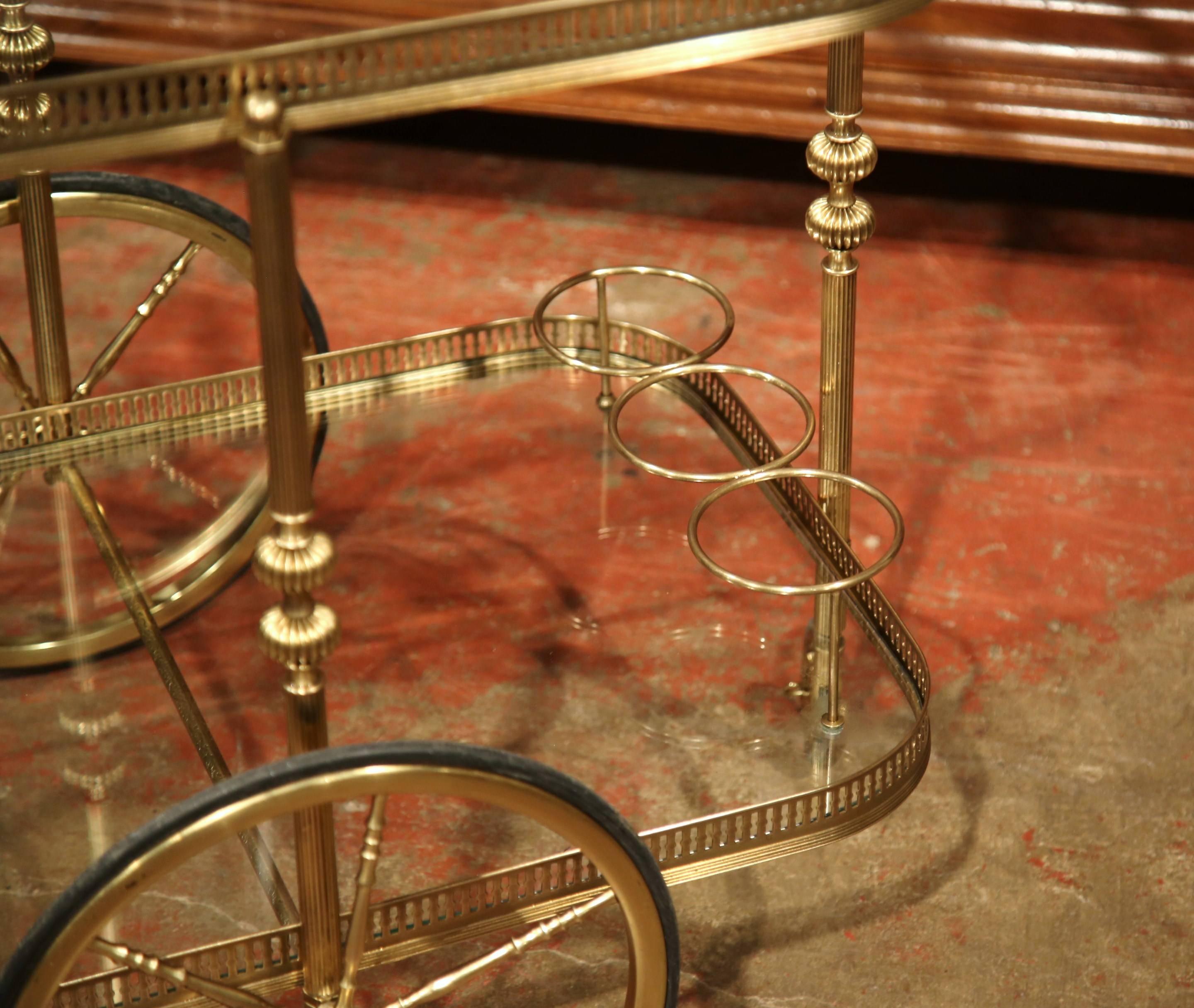 Early 20th Century French Two-Tier Brass Cart Table with Glass Tops 2