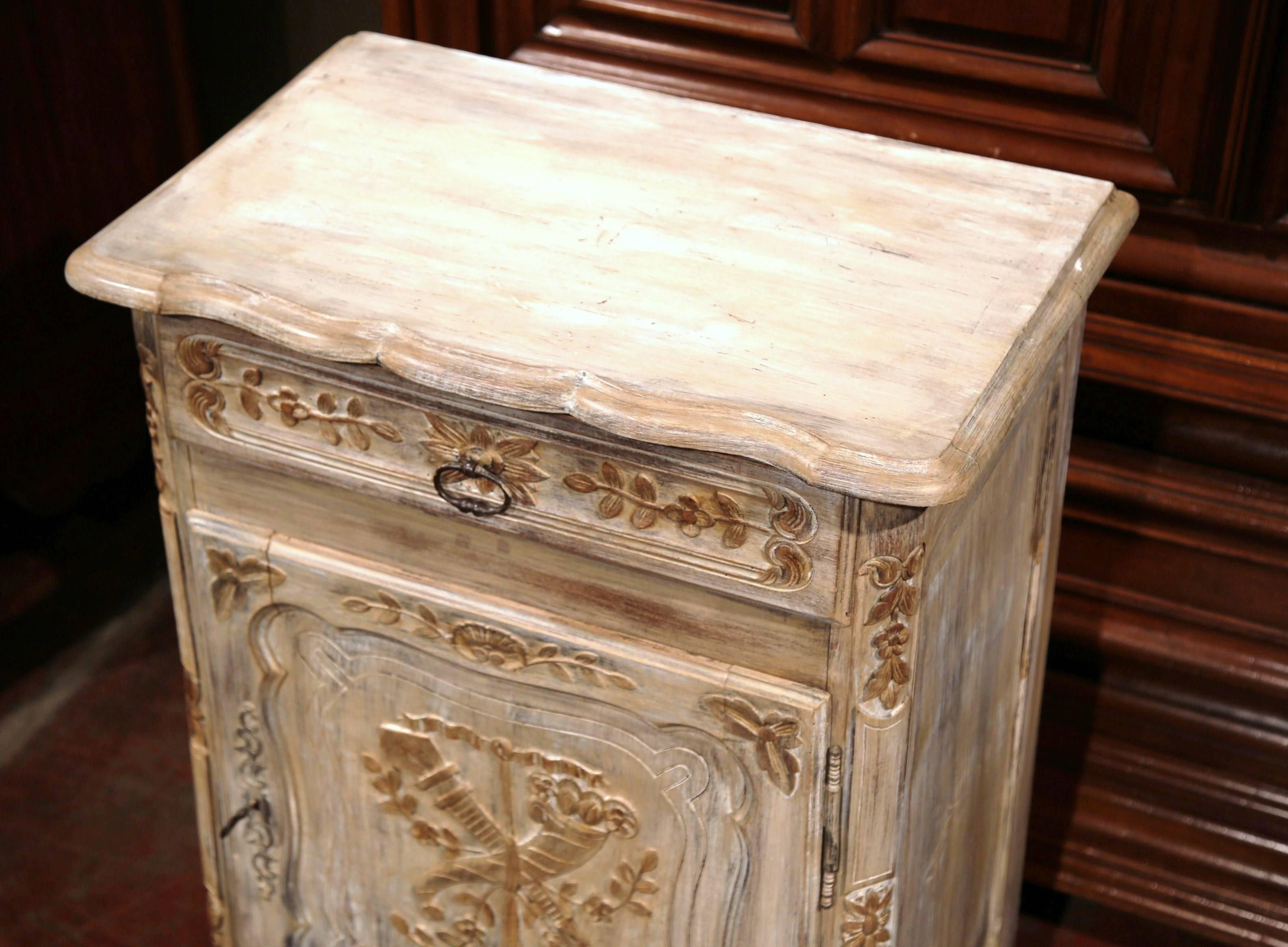 Bleached Early 20th Century French Louis XV Carved Oak Painted Confiturier from Normandy