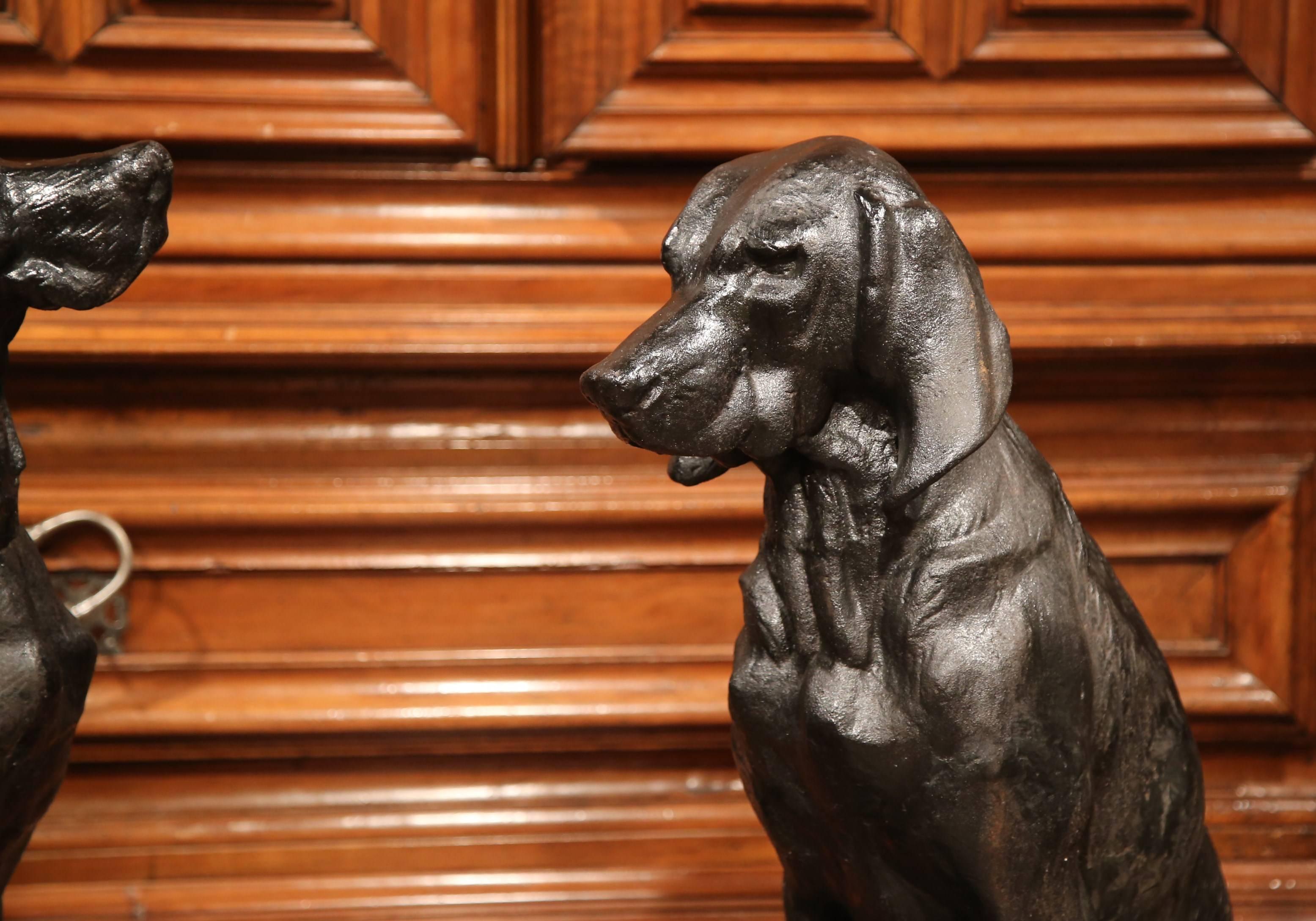 Pair of Lifesize French Black Iron Hunt Labradors Retrievers after A. Jacquemart 1