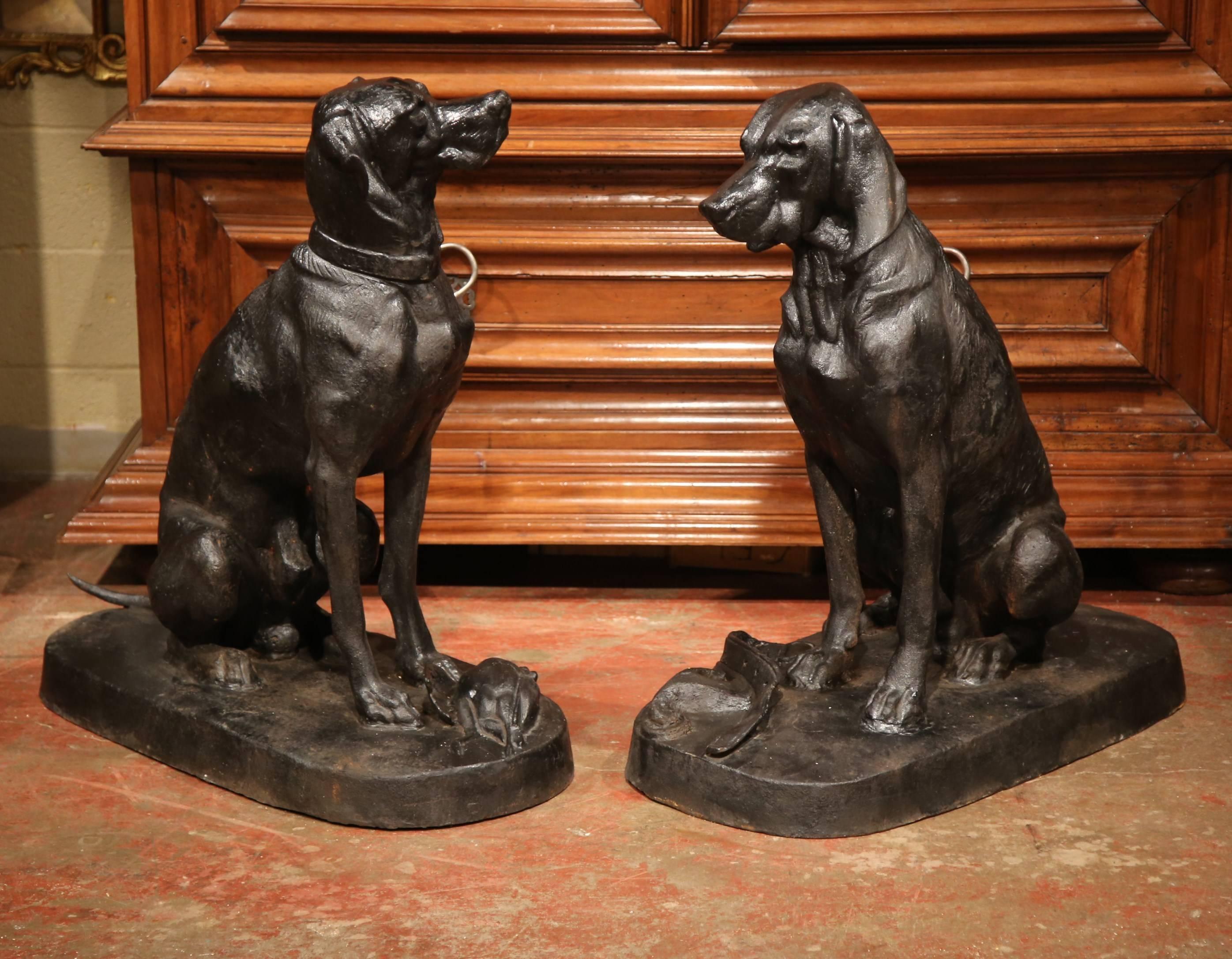 Contemporary Pair of Lifesize French Black Iron Hunt Labradors Retrievers after A. Jacquemart