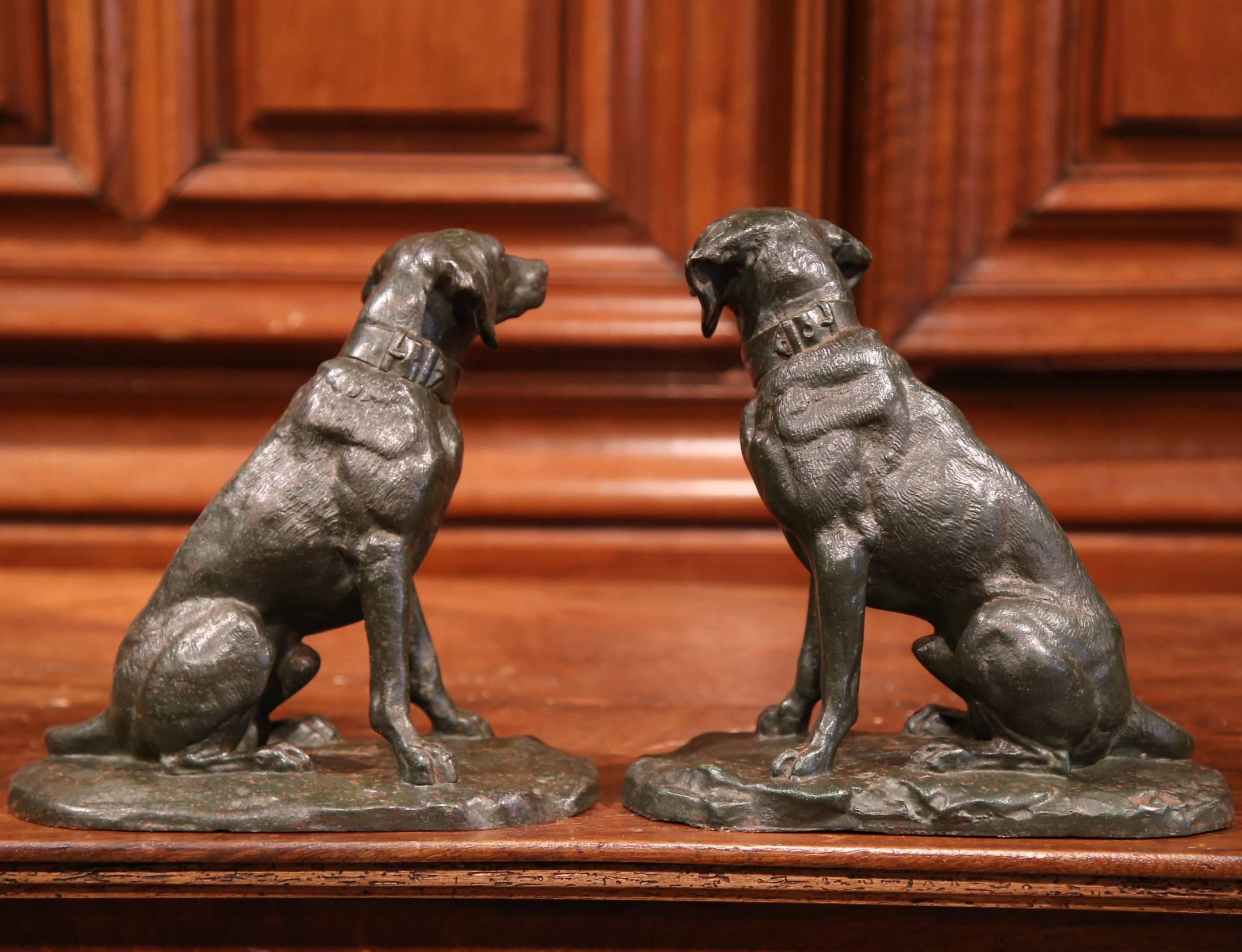 Pair of 19th Century French Patinated Bronze Labrador Dogs Sculptures 2