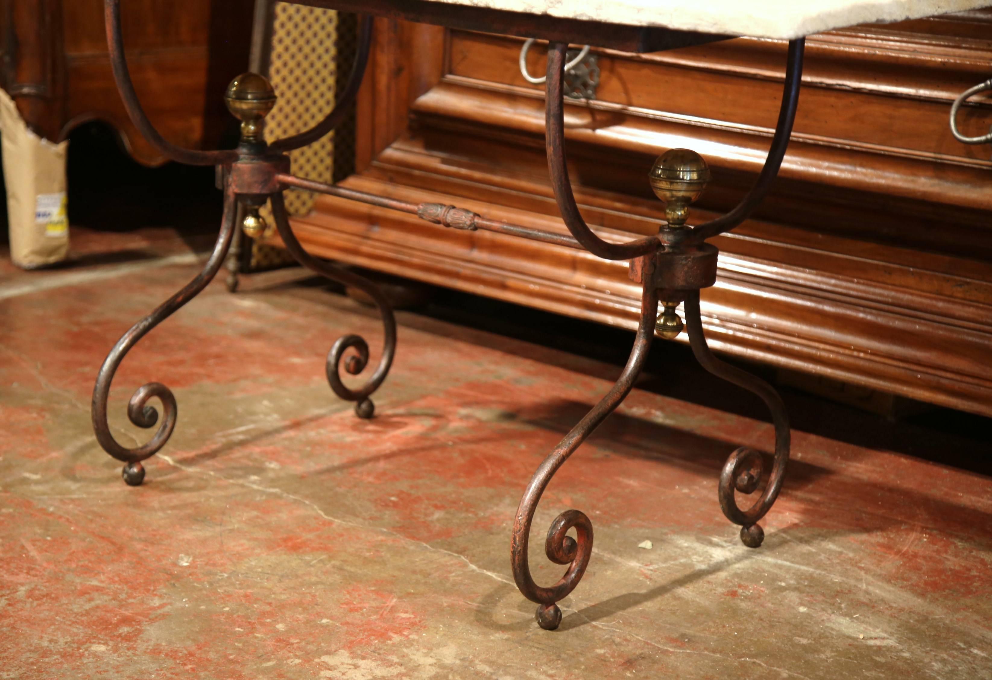 19th Century French Iron Bistrot Table with Stone Top and Bronze Mounts 2