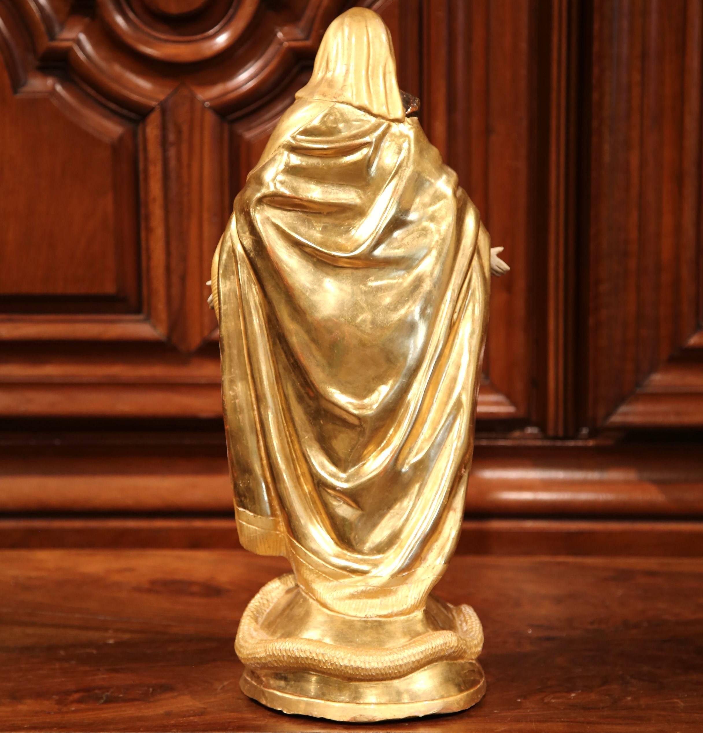 18th Century French Carved Giltwood Virgin Mary Statue Standing on Globe 4