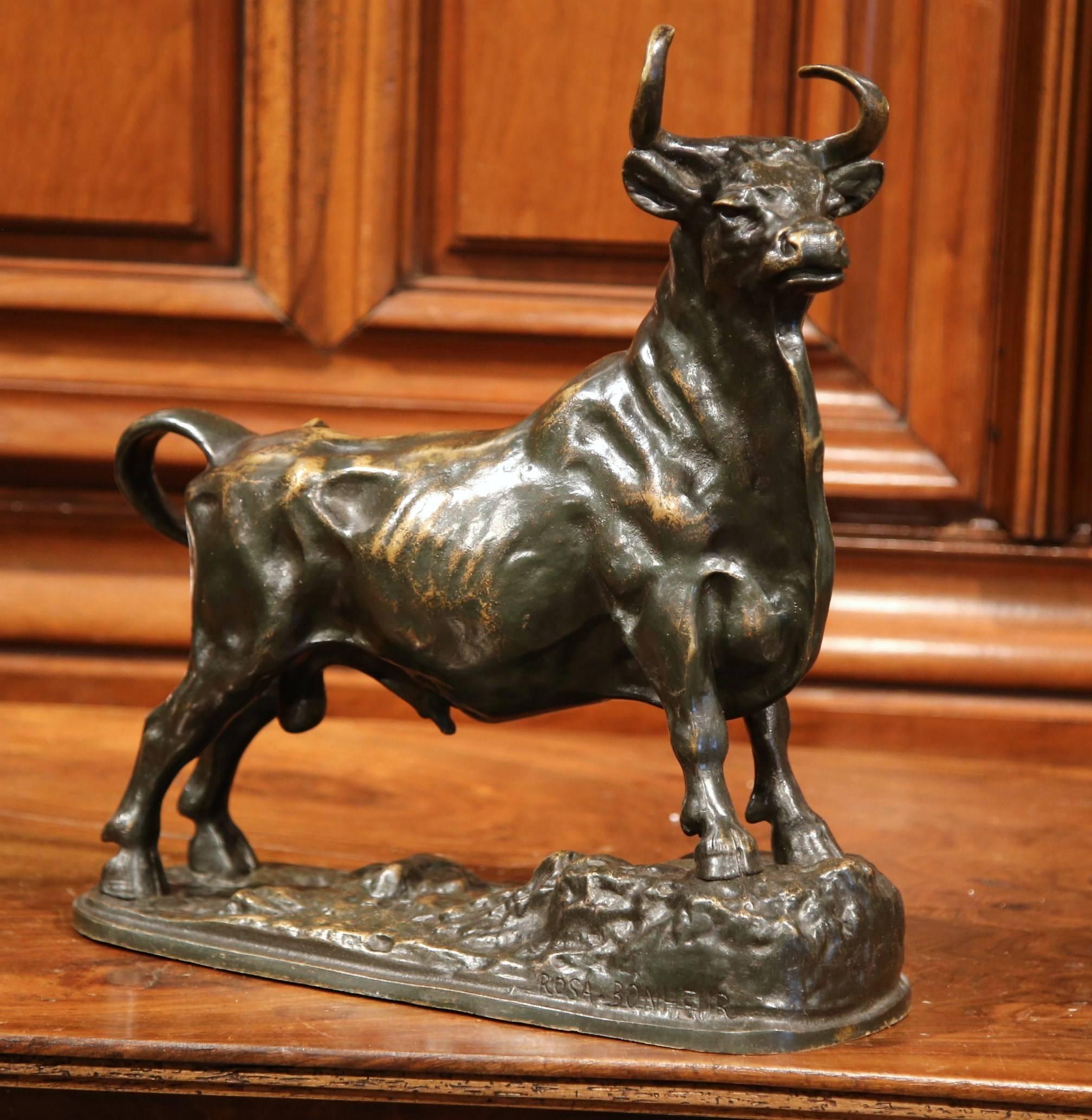 Mid-19th Century French Patinated Bronze Bull Sculpture Signed Rosa Bonheur In Excellent Condition In Dallas, TX