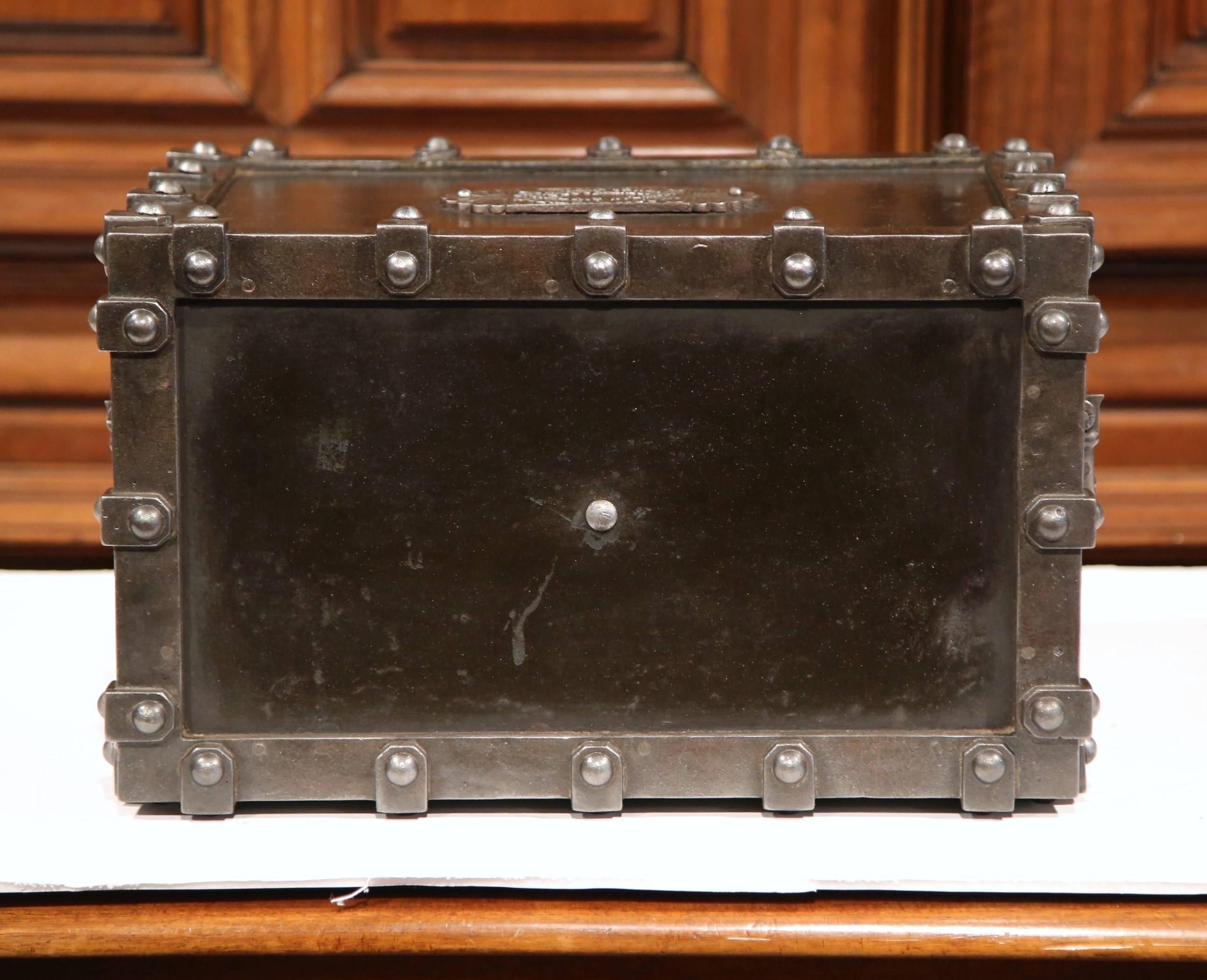 19th Century French Polished Cast Iron Safe with Key and Combination Dated 1865 4