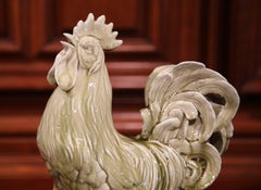 19th Century French Painted Ceramic Barbotine Rooster Signed Clement Massier