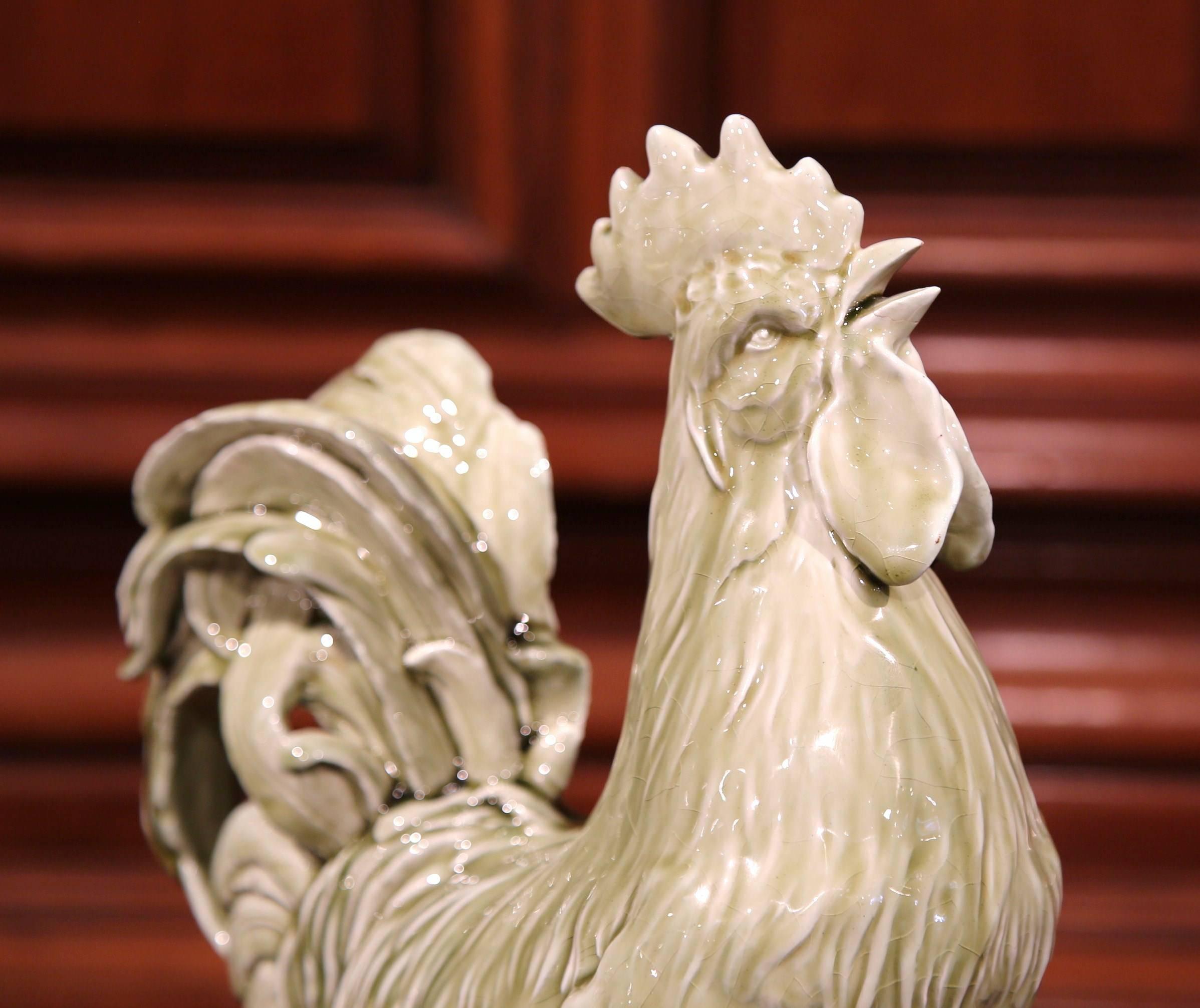 19th Century French Painted Ceramic Barbotine Rooster Signed Clement Massier 3